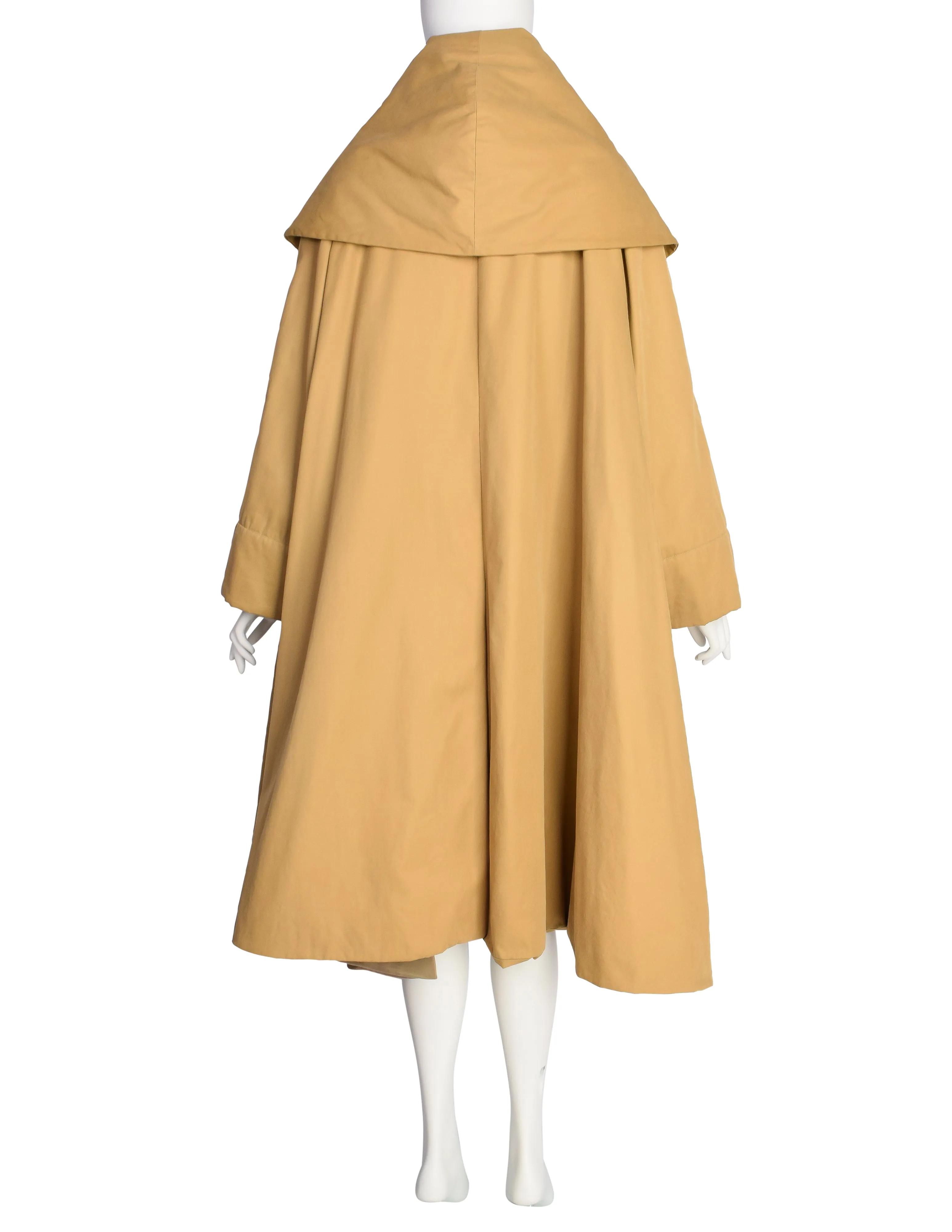 Romeo Gigli Vintage 1990 Mustard Seed Khaki Oversized Shawl Collar Hood A-Line Swing Coat