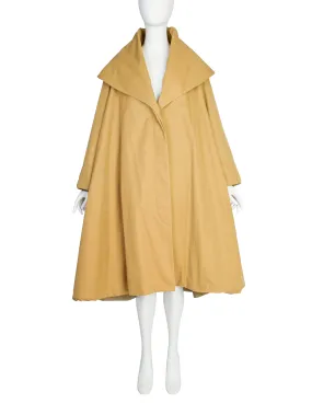 Romeo Gigli Vintage 1990 Mustard Seed Khaki Oversized Shawl Collar Hood A-Line Swing Coat