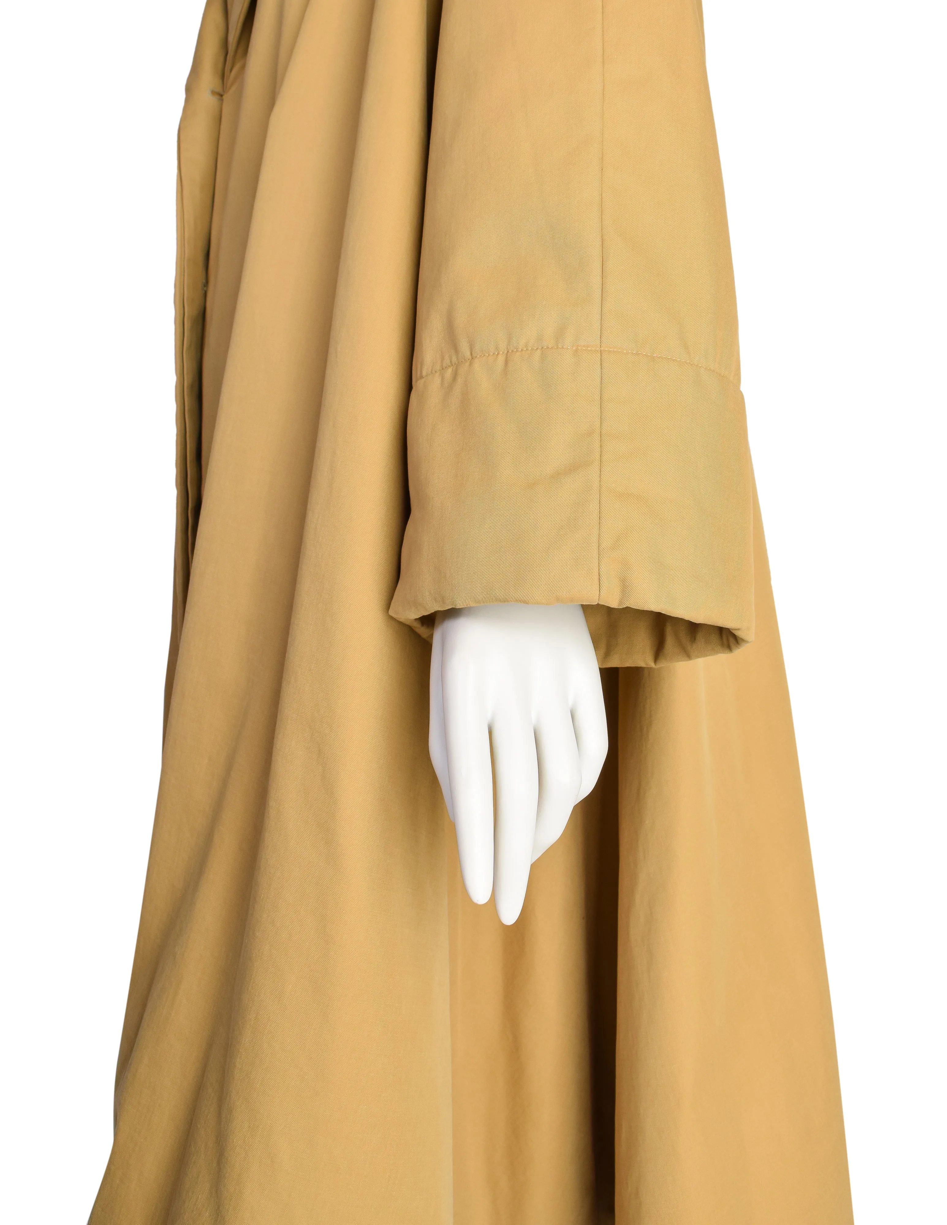 Romeo Gigli Vintage 1990 Mustard Seed Khaki Oversized Shawl Collar Hood A-Line Swing Coat