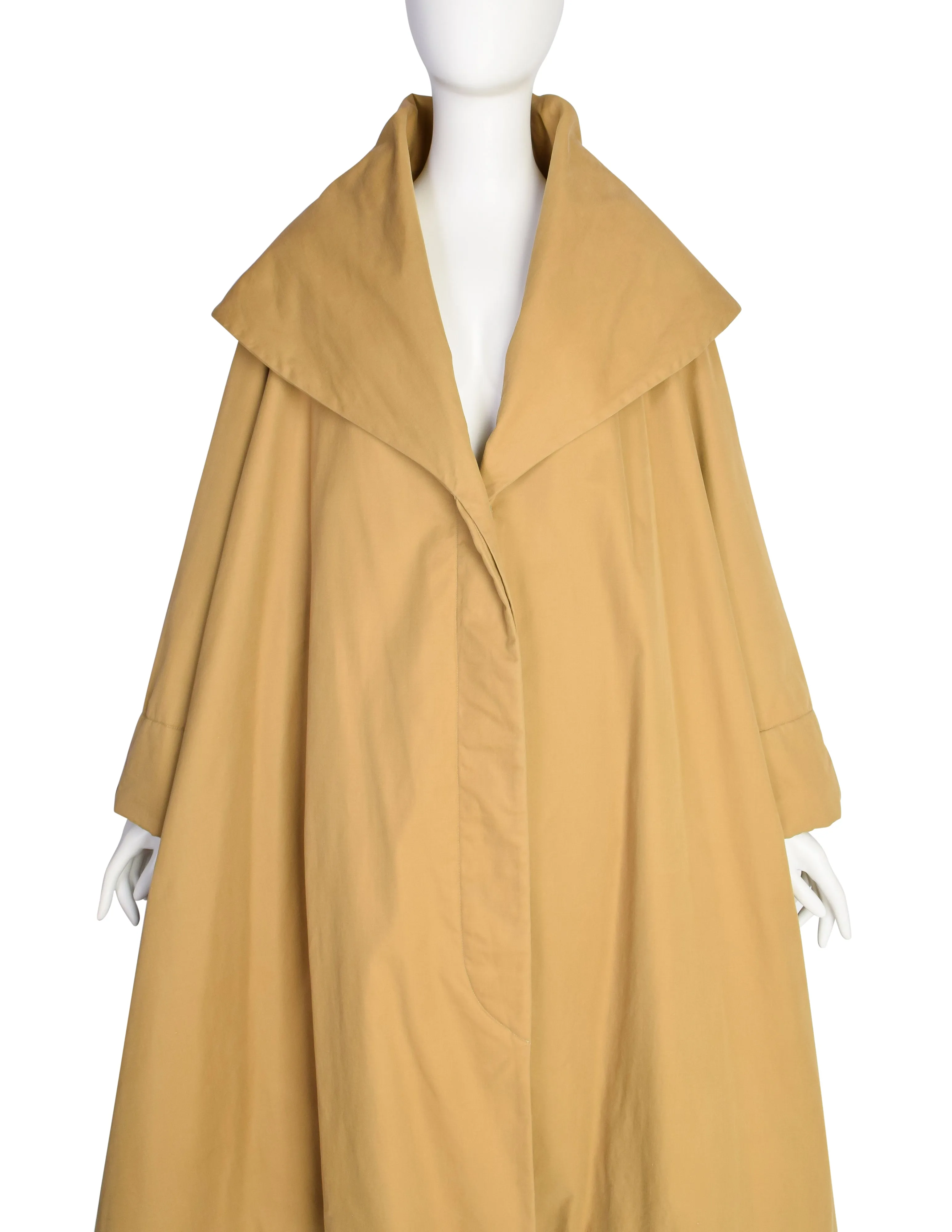 Romeo Gigli Vintage 1990 Mustard Seed Khaki Oversized Shawl Collar Hood A-Line Swing Coat