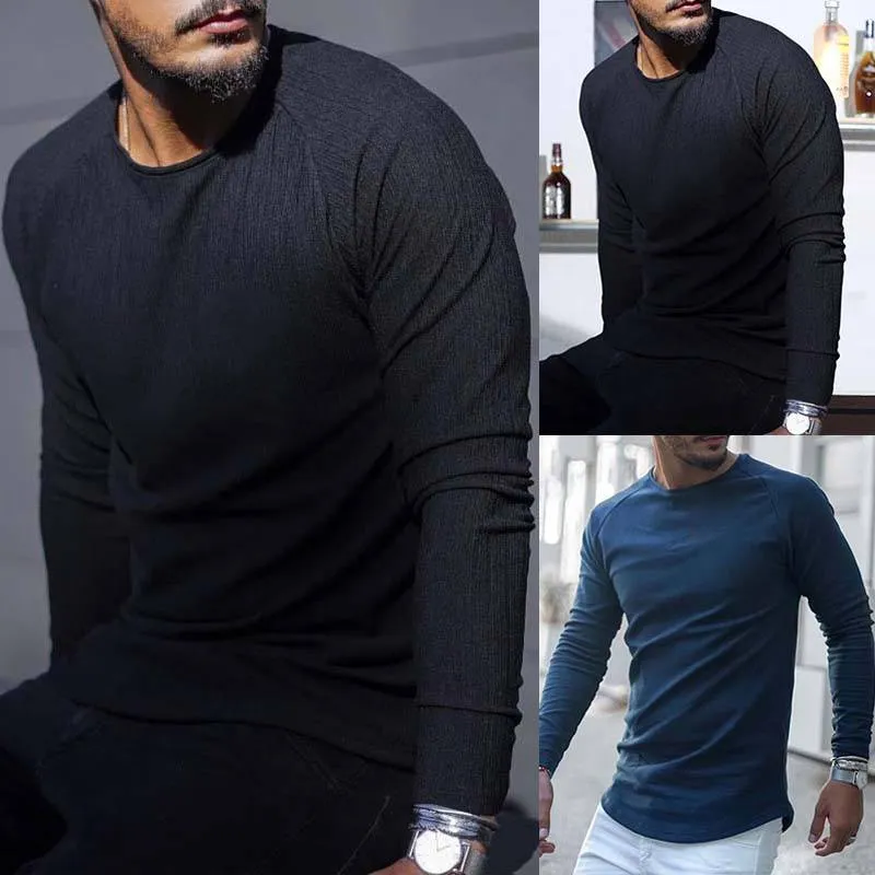 Round Neck Long Sleeve Slim Fit Solid Knit Sweater