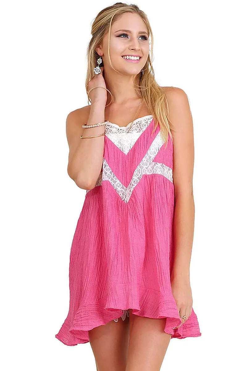 Ruffle & Lace Sleeveless Tunic, Fuchsia