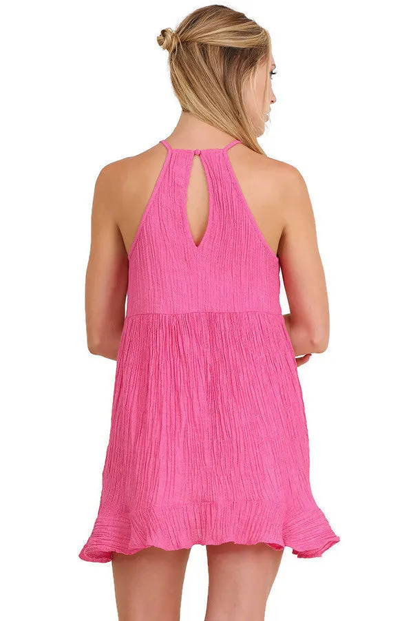 Ruffle & Lace Sleeveless Tunic, Fuchsia