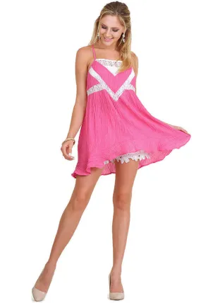 Ruffle & Lace Sleeveless Tunic, Fuchsia