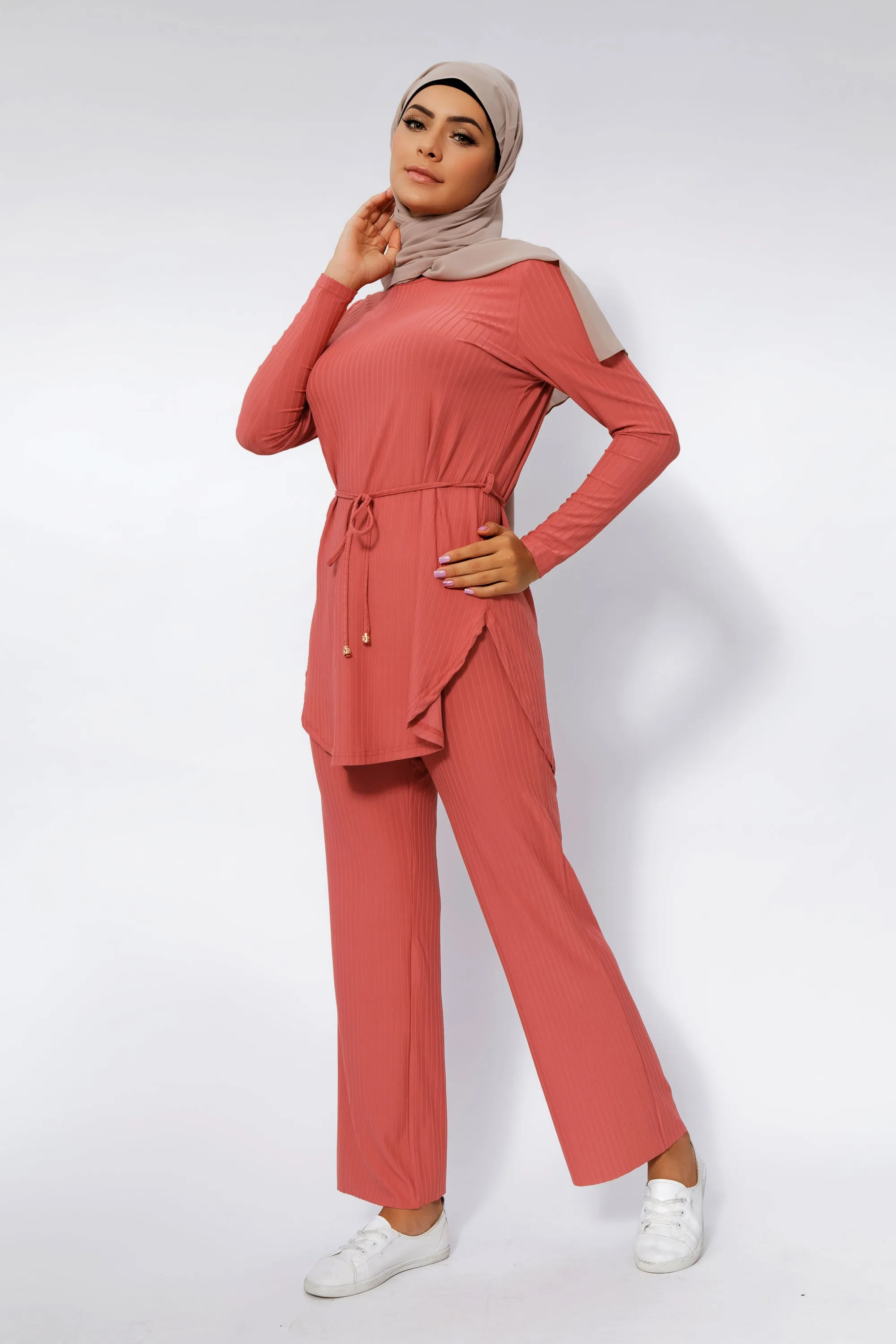 Salmon Ribbed Tunic & Pant Set