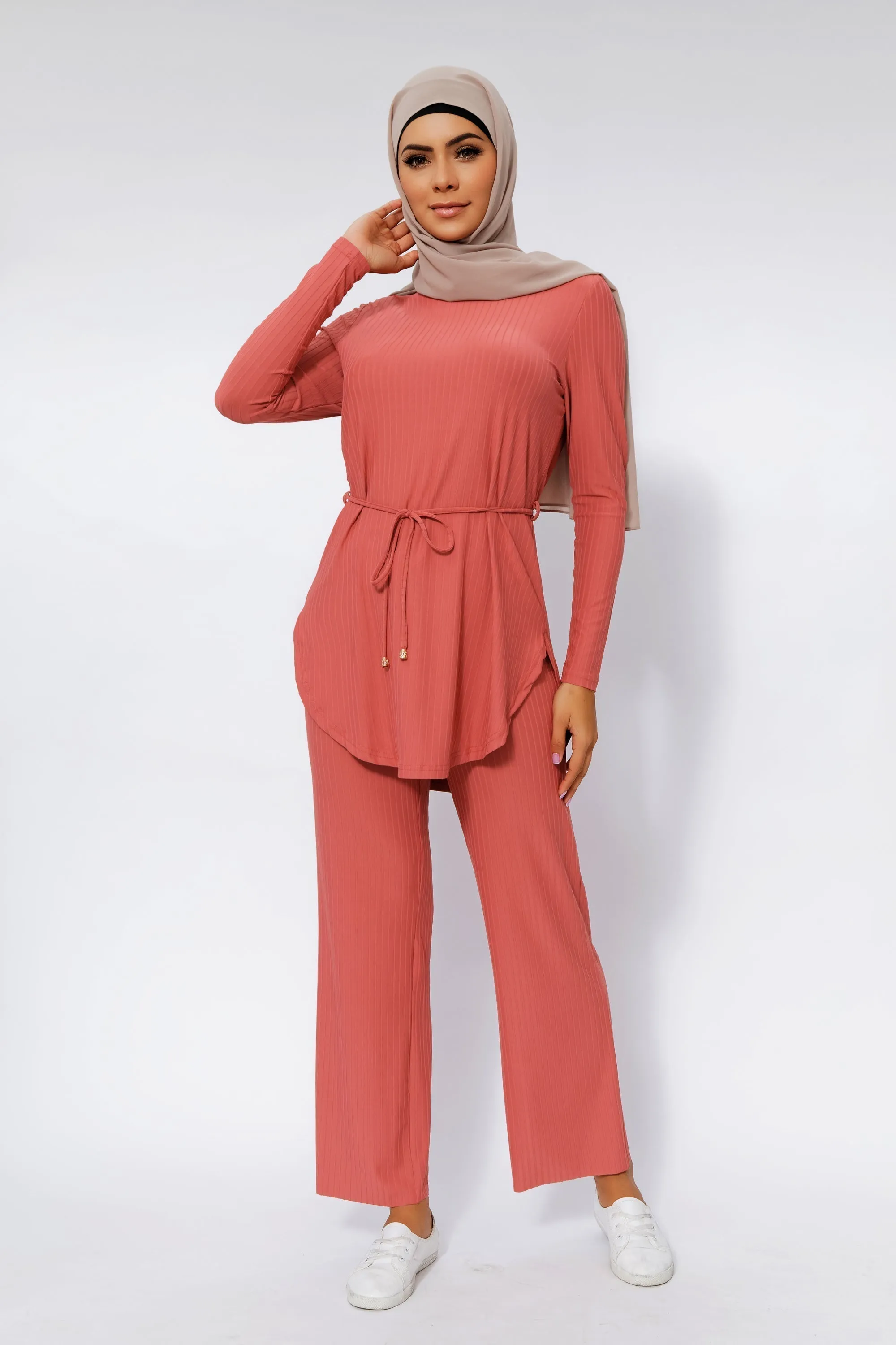 Salmon Ribbed Tunic & Pant Set