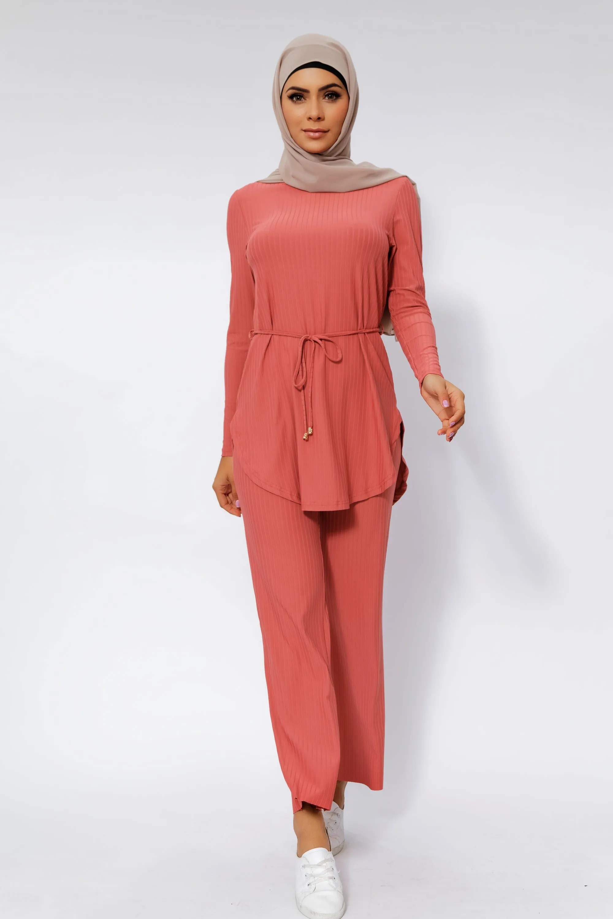 Salmon Ribbed Tunic & Pant Set