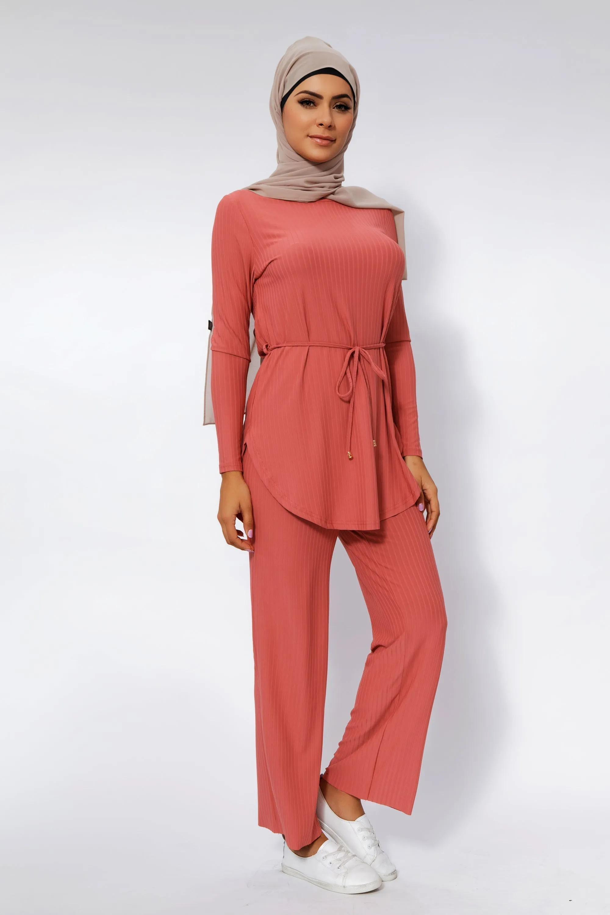 Salmon Ribbed Tunic & Pant Set