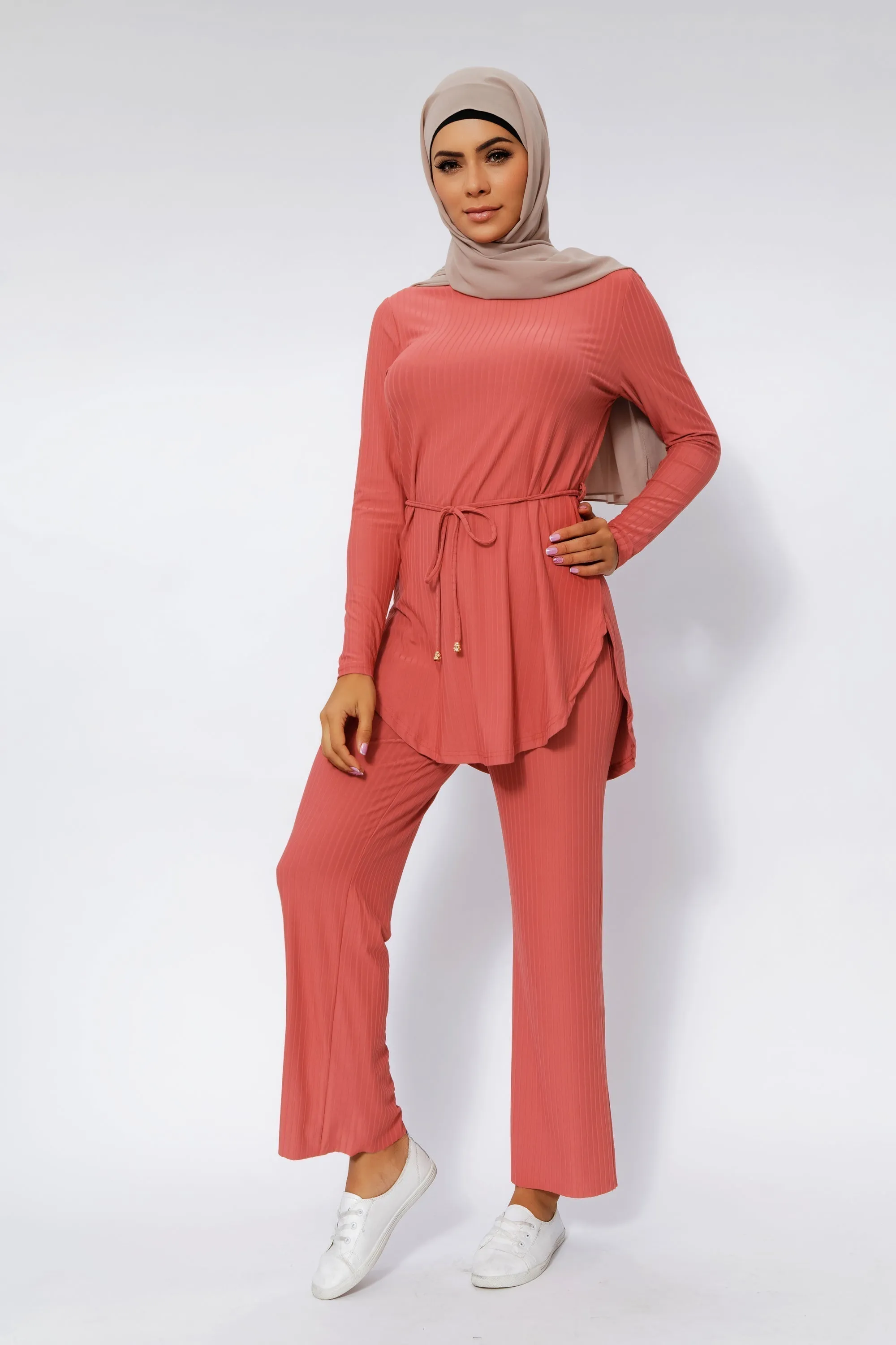 Salmon Ribbed Tunic & Pant Set