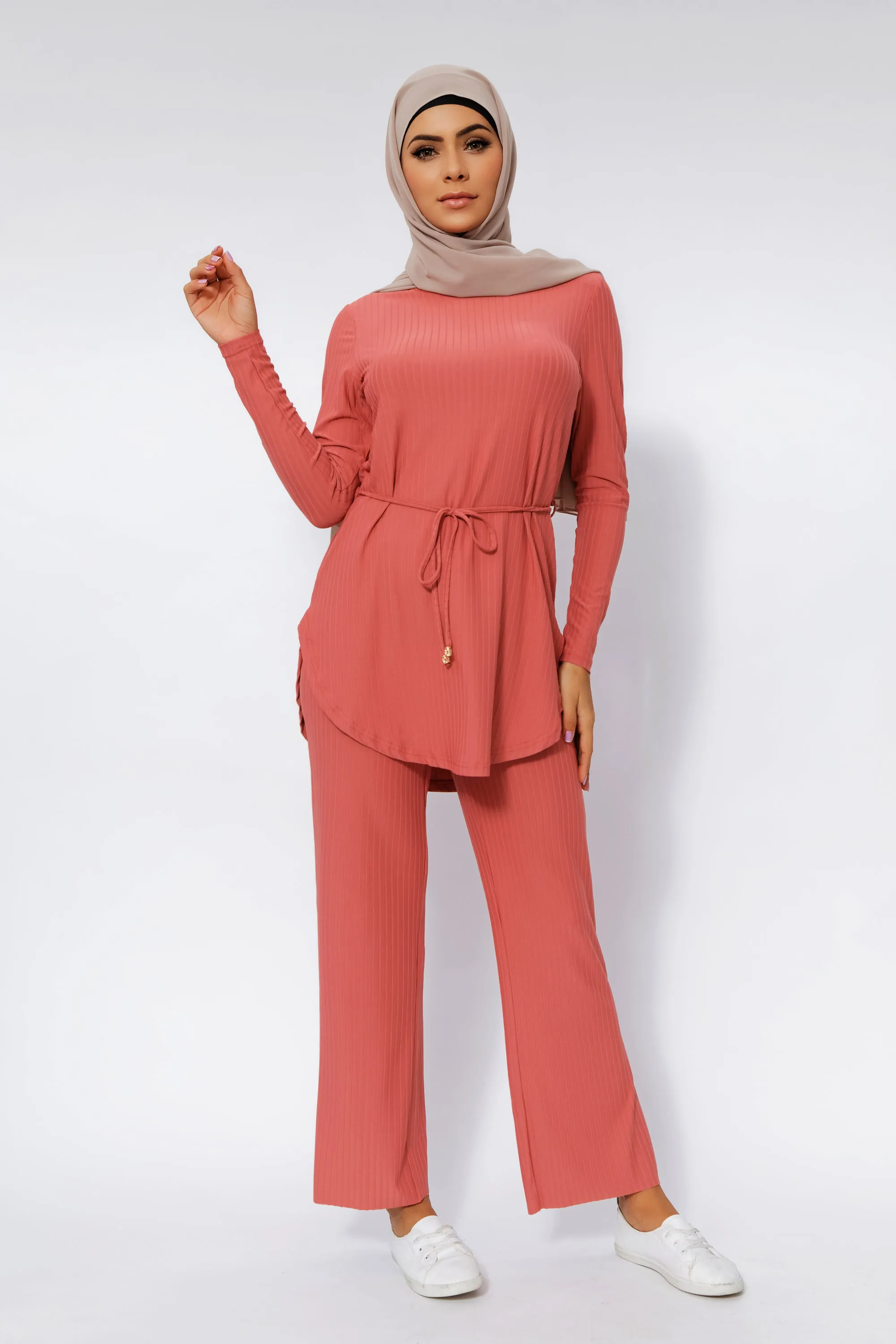 Salmon Ribbed Tunic & Pant Set