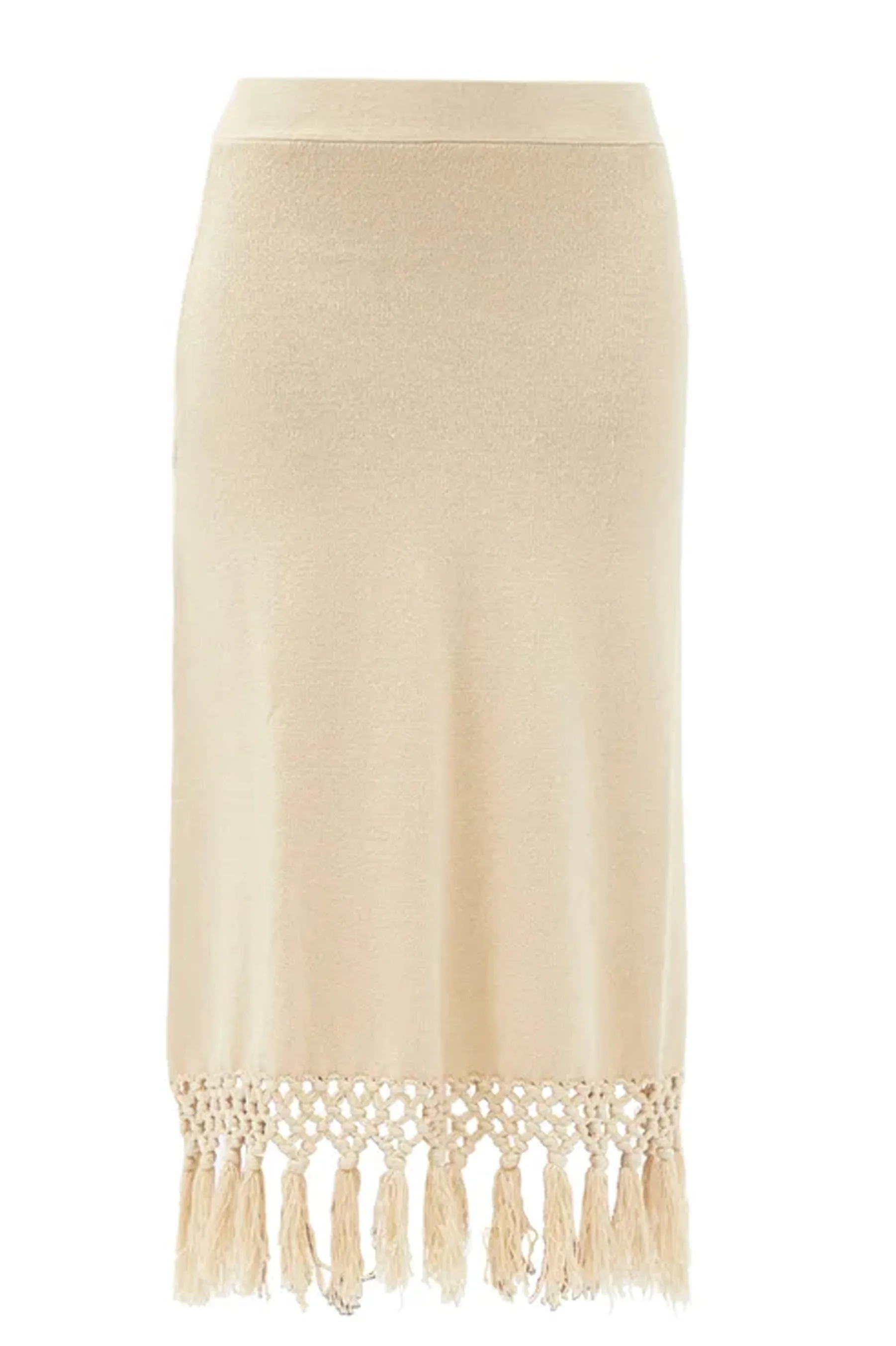 Sandstone Linen Tassel Midi Skirt