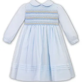 SARAH LOUISE -  Smocked Peter Pan Collar Dress - Blue