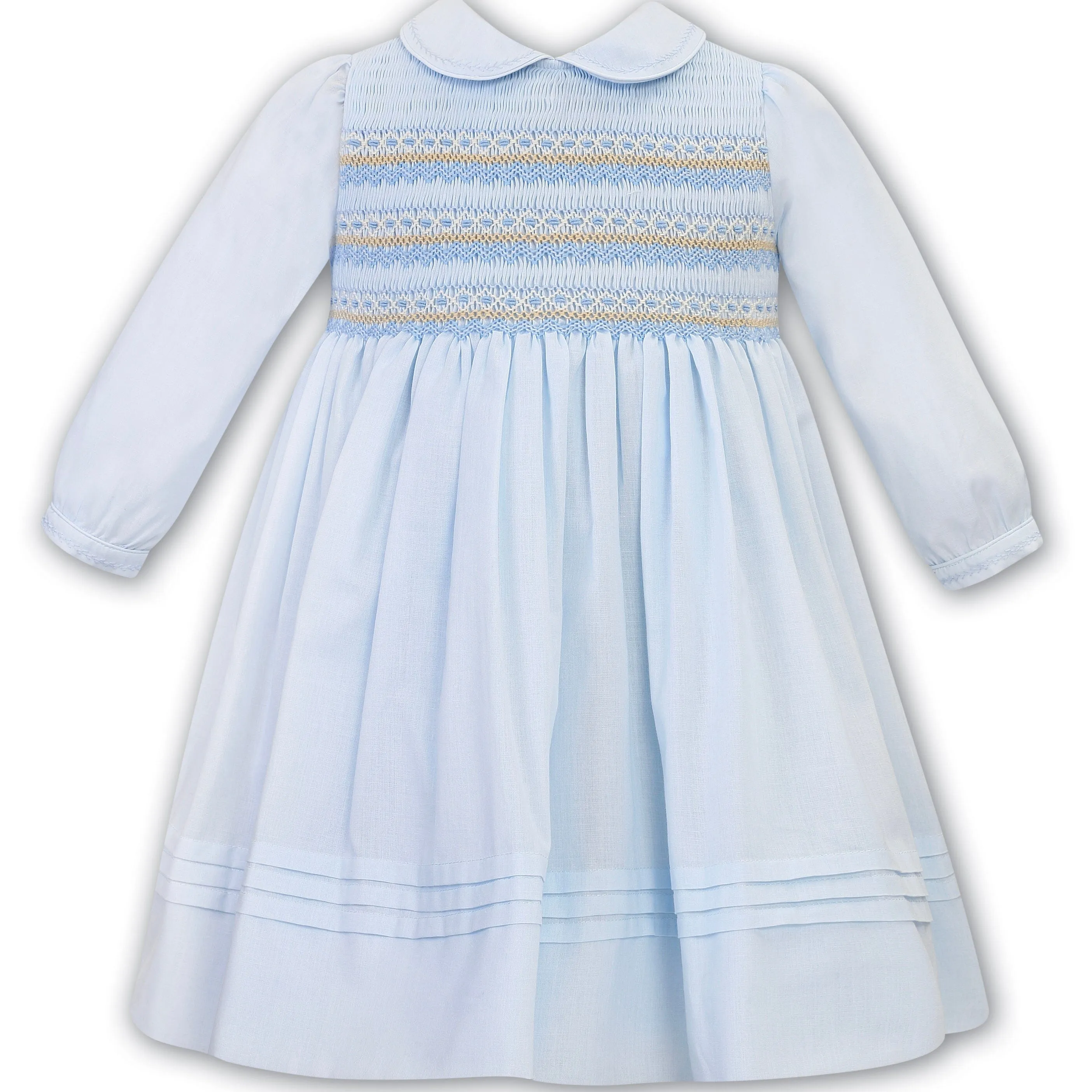 SARAH LOUISE -  Smocked Peter Pan Collar Dress - Blue