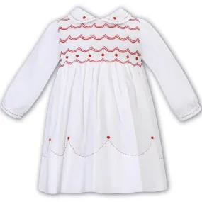 SARAH LOUISE -  Smocked Peter Pan Collar With Flower Detail Dress - White