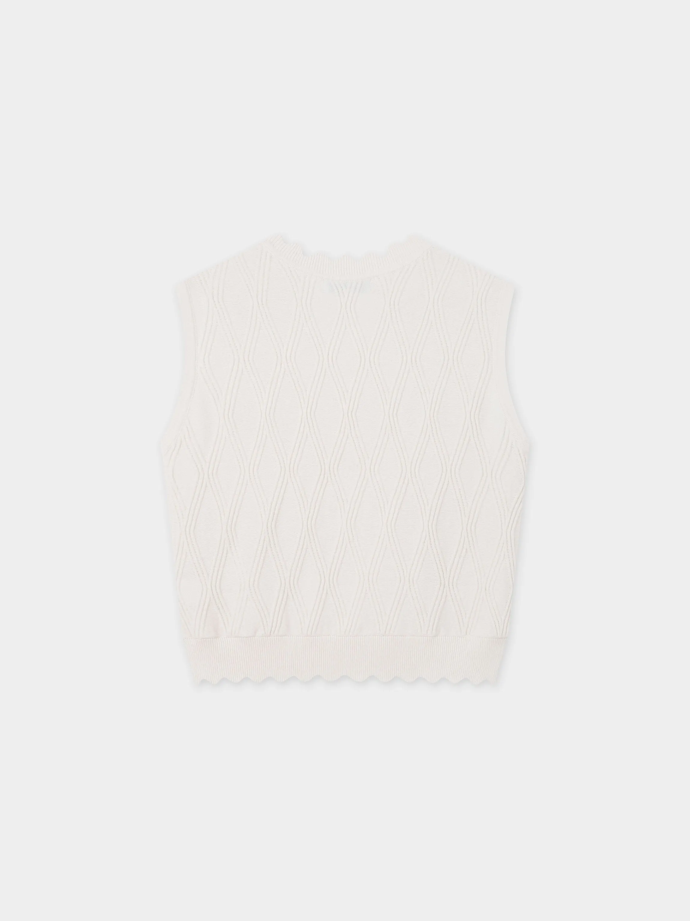 Scalloped Sleeveless Crew Neck Sweater-Ivory