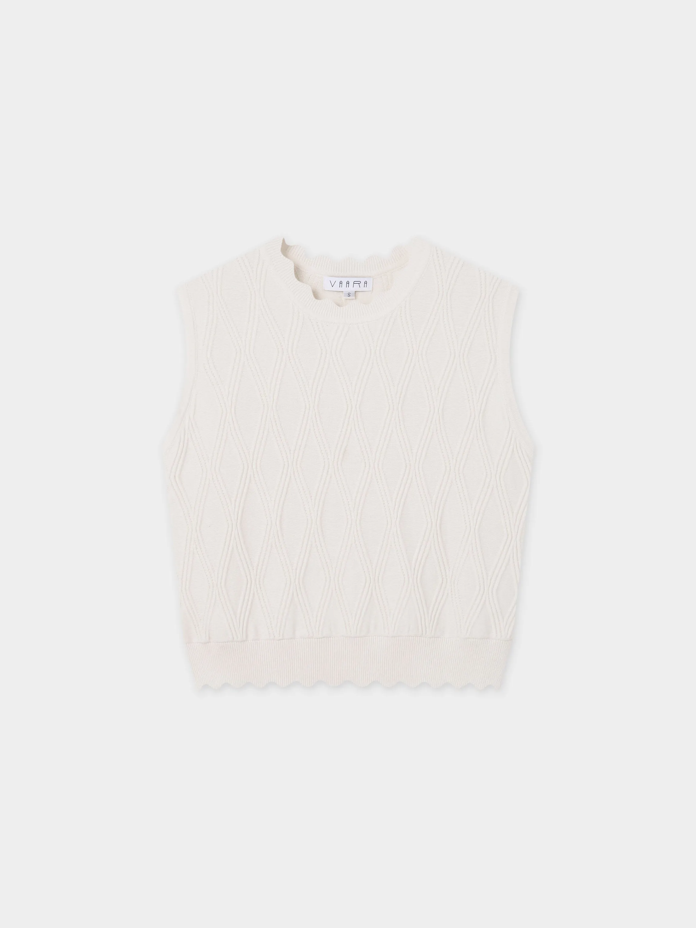 Scalloped Sleeveless Crew Neck Sweater-Ivory