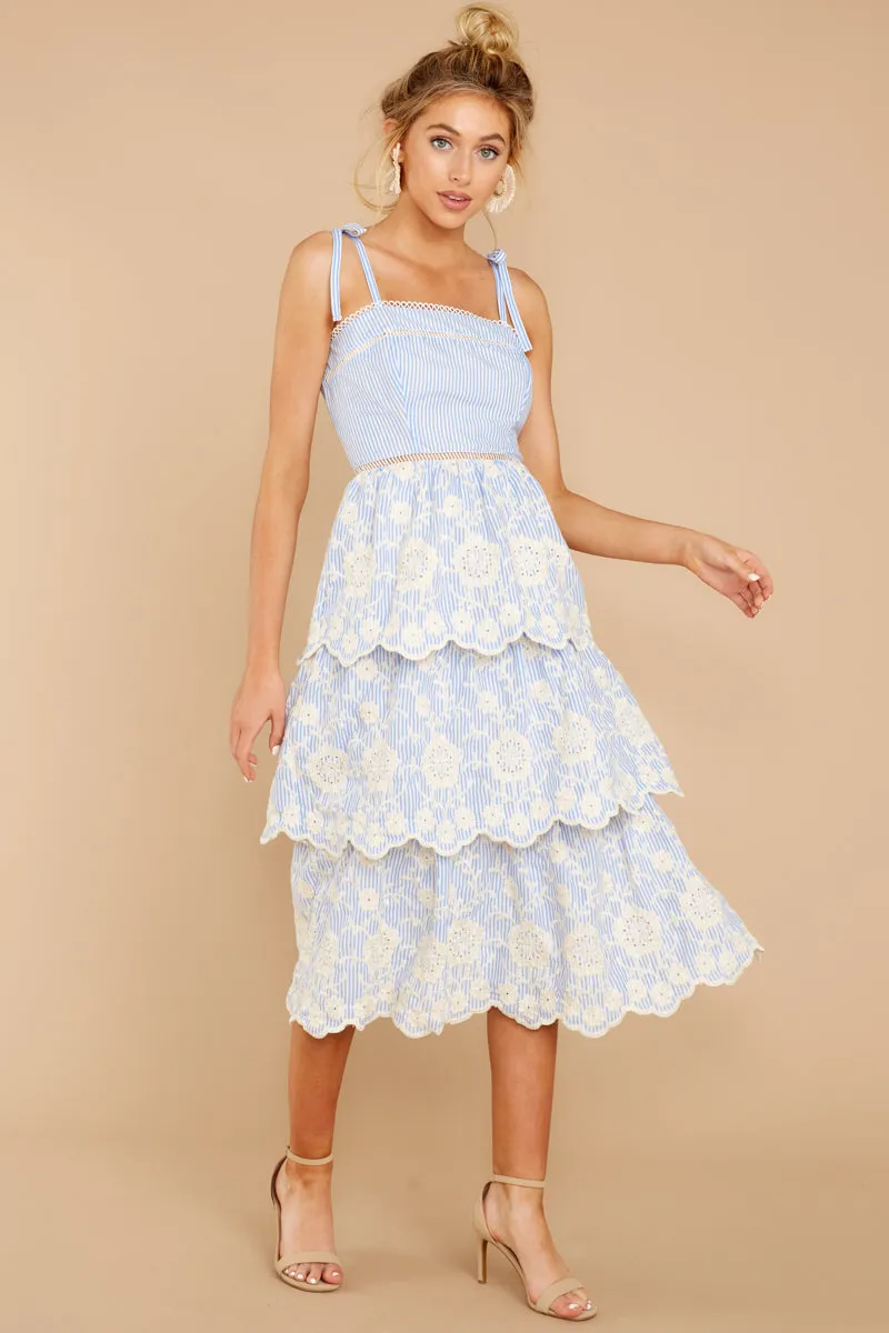 See It Go Light Blue Eyelet Midi Dress