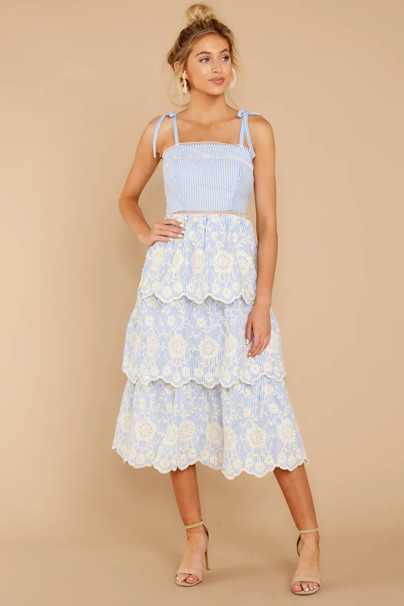 See It Go Light Blue Eyelet Midi Dress