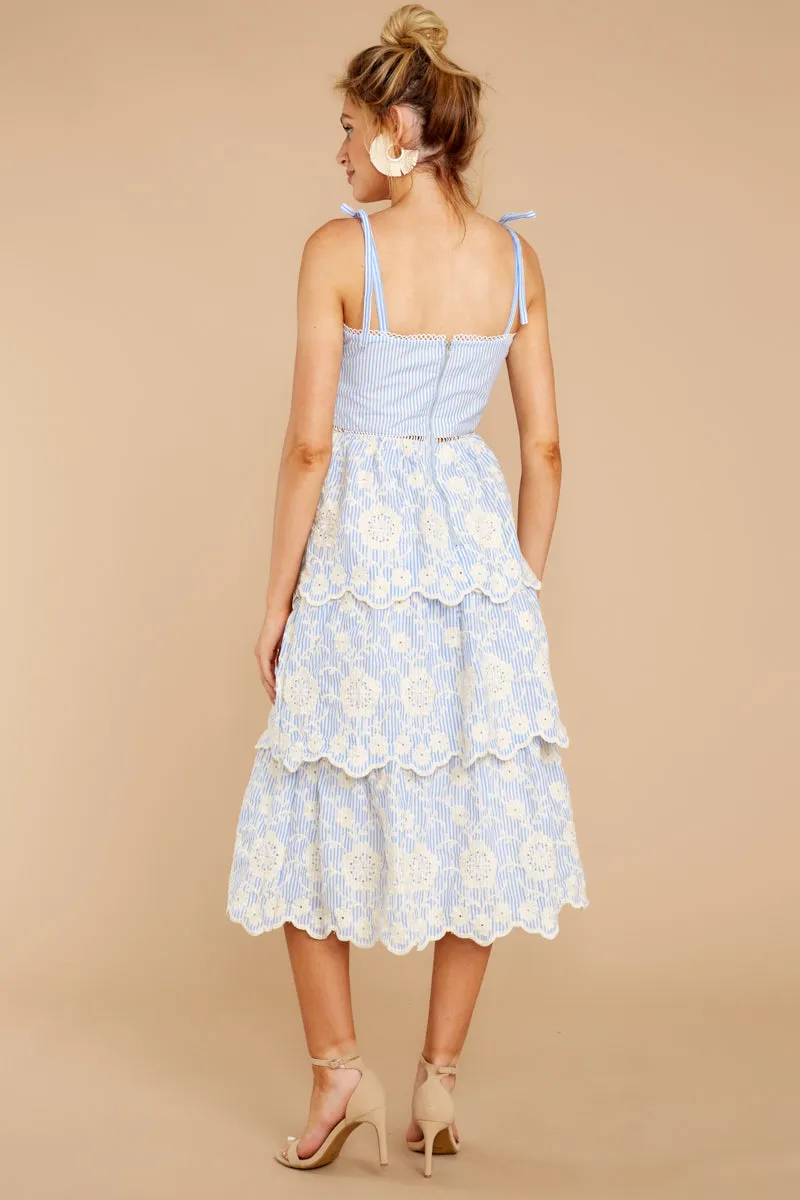 See It Go Light Blue Eyelet Midi Dress