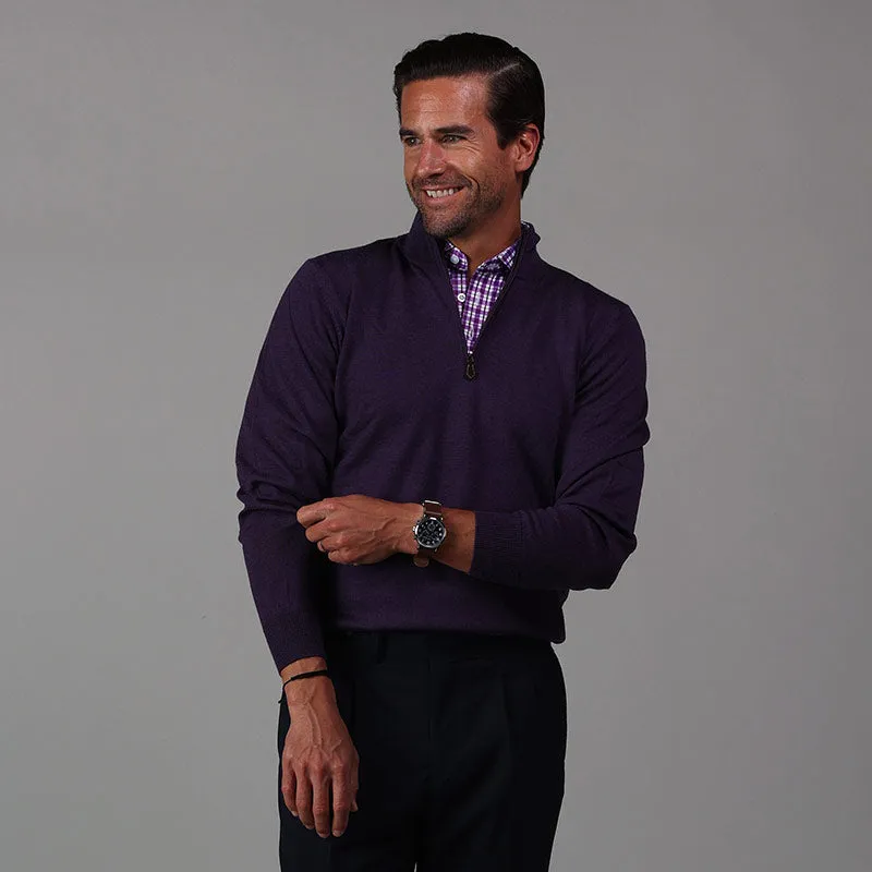 Semi-Spread Collar Polo Westport Purple Tattersall