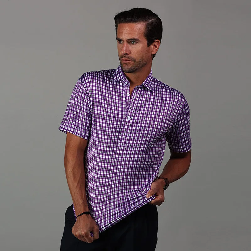 Semi-Spread Collar Polo Westport Purple Tattersall