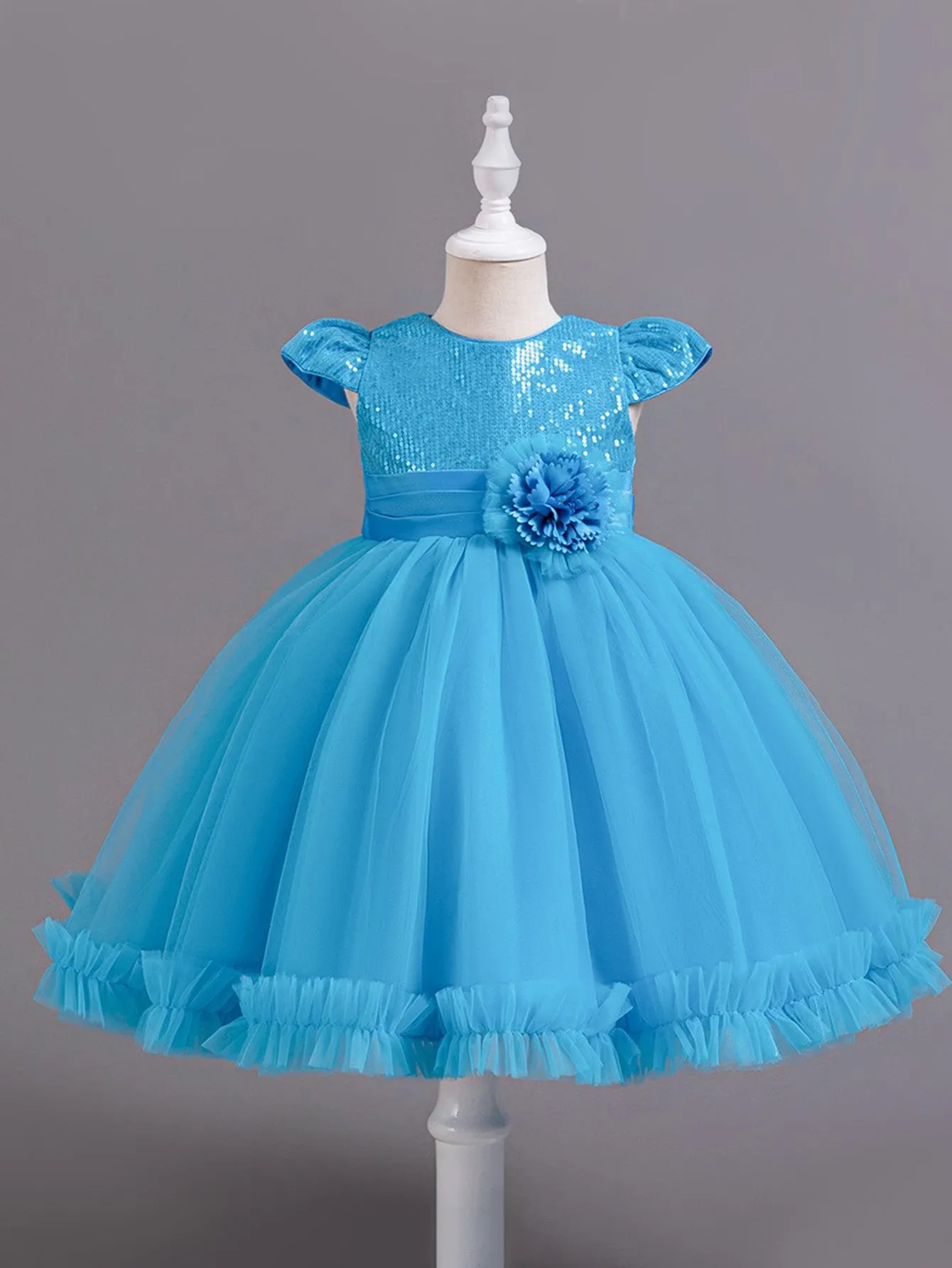 Sequined Girls Skirt Flying Sleeve Short Skirt One Piece Mesh Tulle Tutu Skirt