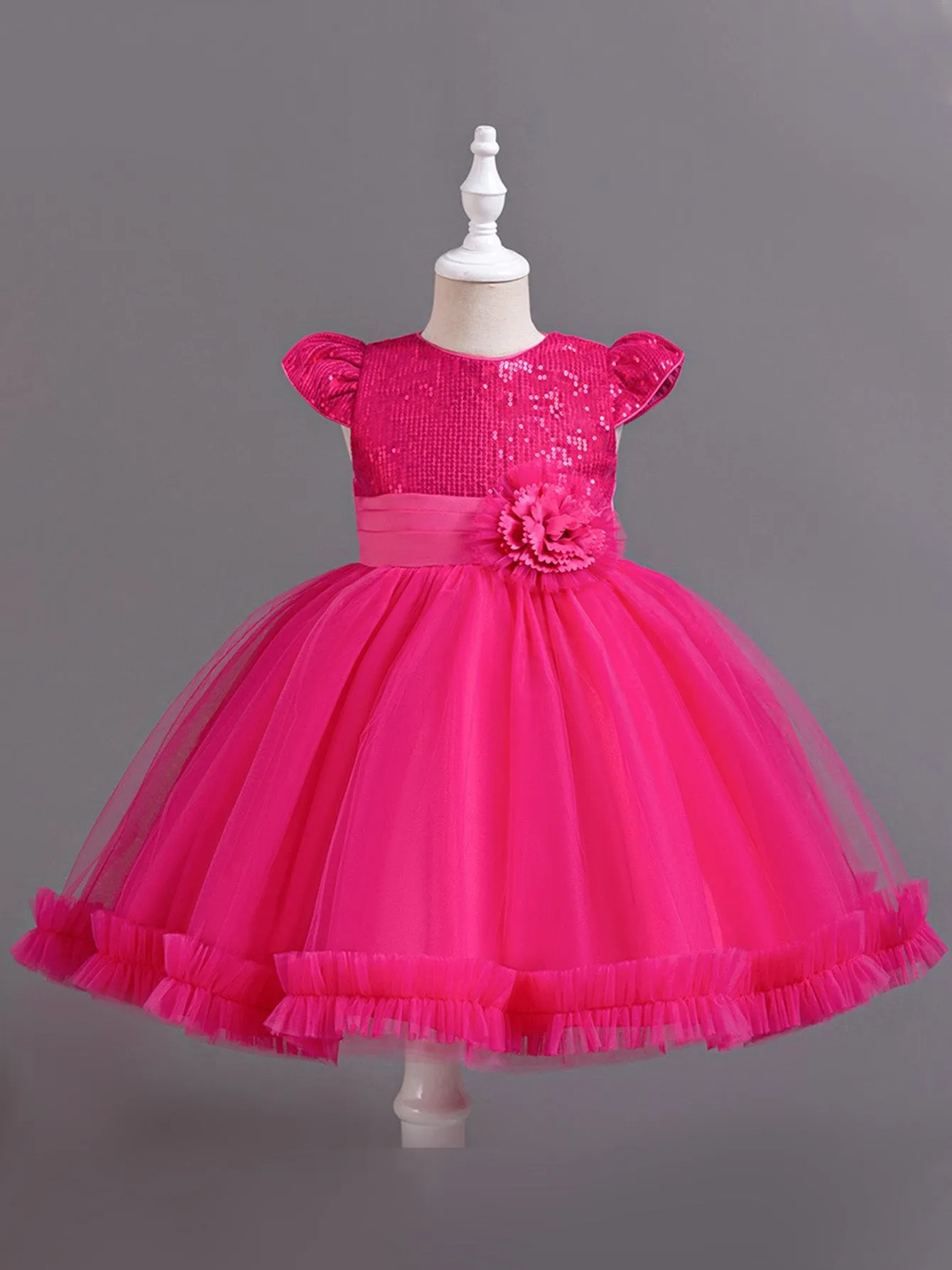 Sequined Girls Skirt Flying Sleeve Short Skirt One Piece Mesh Tulle Tutu Skirt