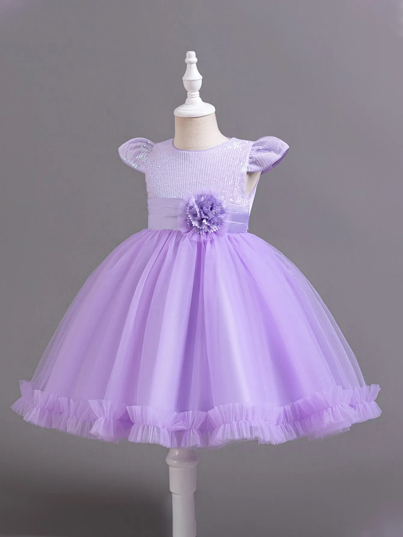 Sequined Girls Skirt Flying Sleeve Short Skirt One Piece Mesh Tulle Tutu Skirt