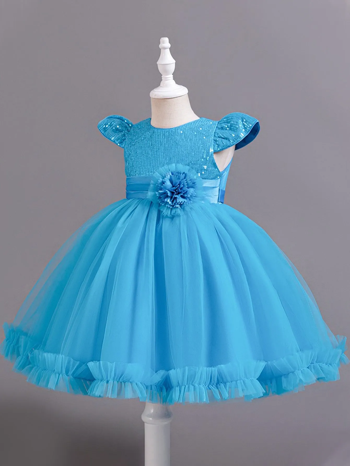 Sequined Girls Skirt Flying Sleeve Short Skirt One Piece Mesh Tulle Tutu Skirt