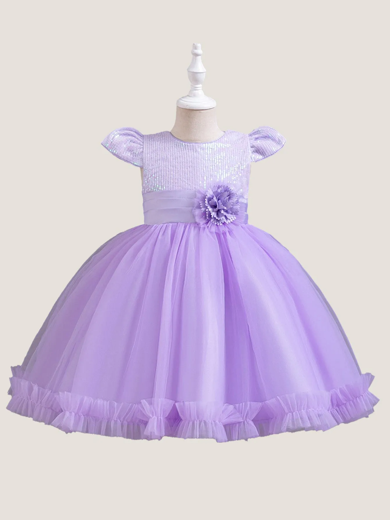 Sequined Girls Skirt Flying Sleeve Short Skirt One Piece Mesh Tulle Tutu Skirt