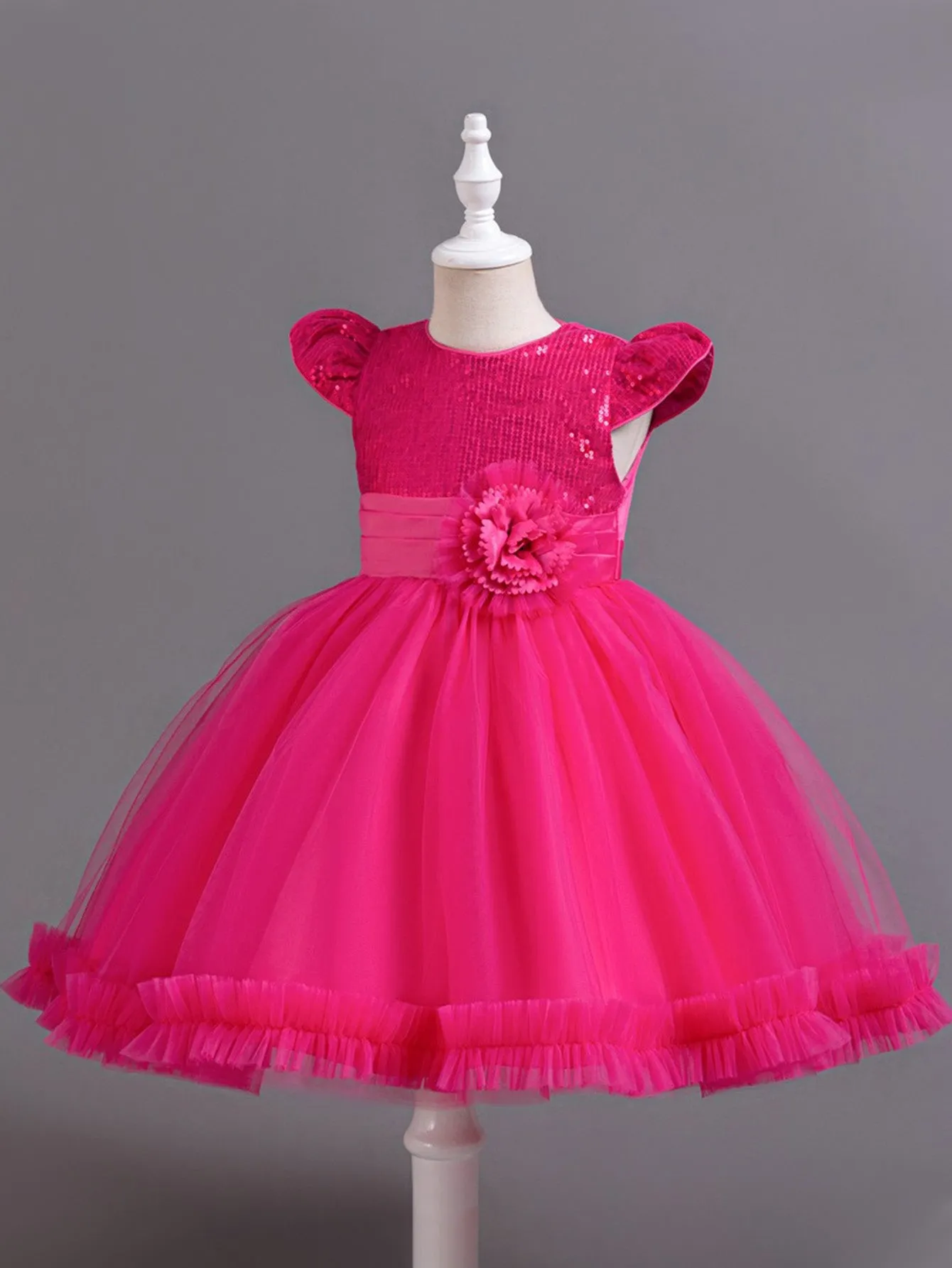 Sequined Girls Skirt Flying Sleeve Short Skirt One Piece Mesh Tulle Tutu Skirt