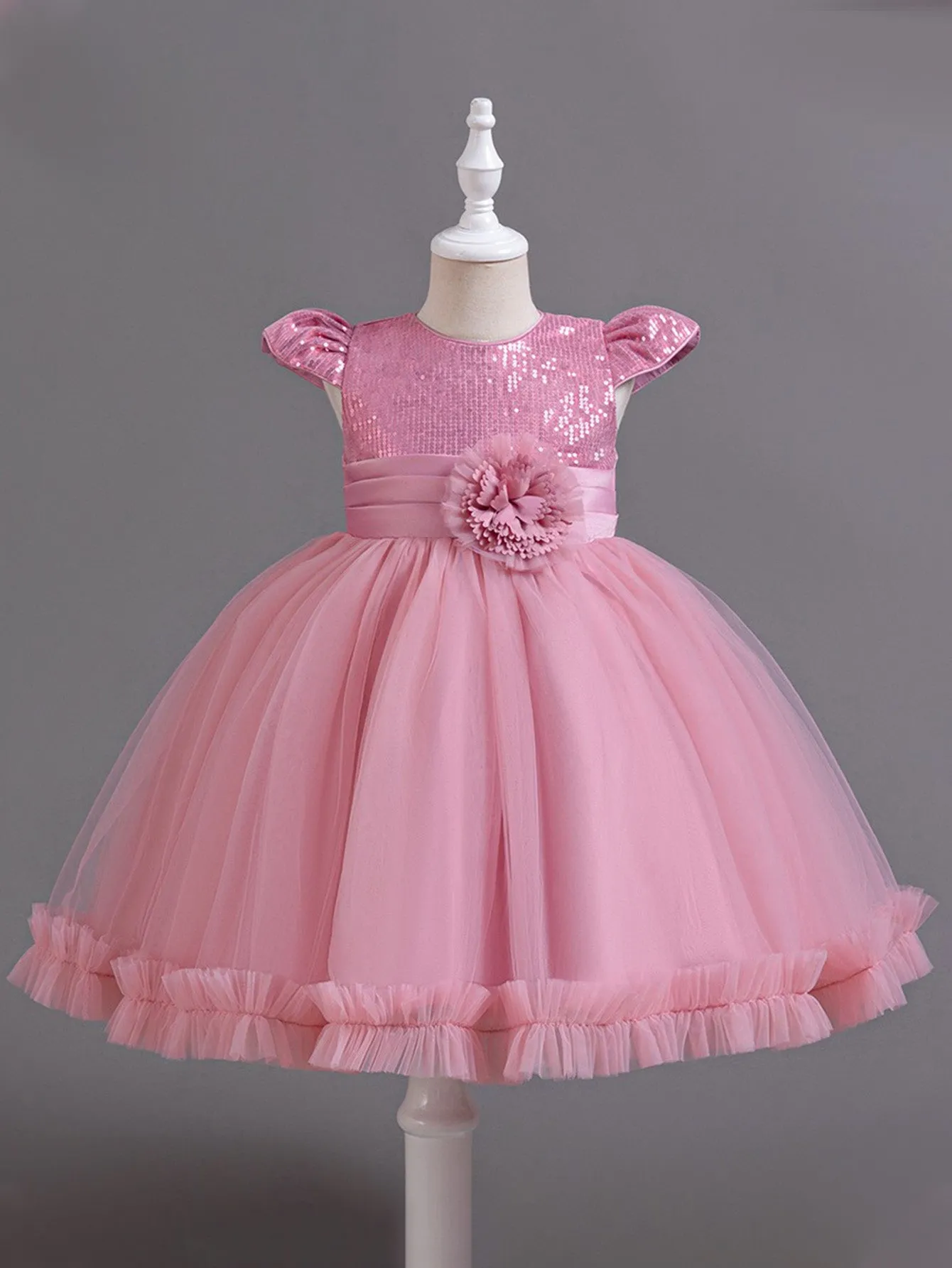 Sequined Girls Skirt Flying Sleeve Short Skirt One Piece Mesh Tulle Tutu Skirt