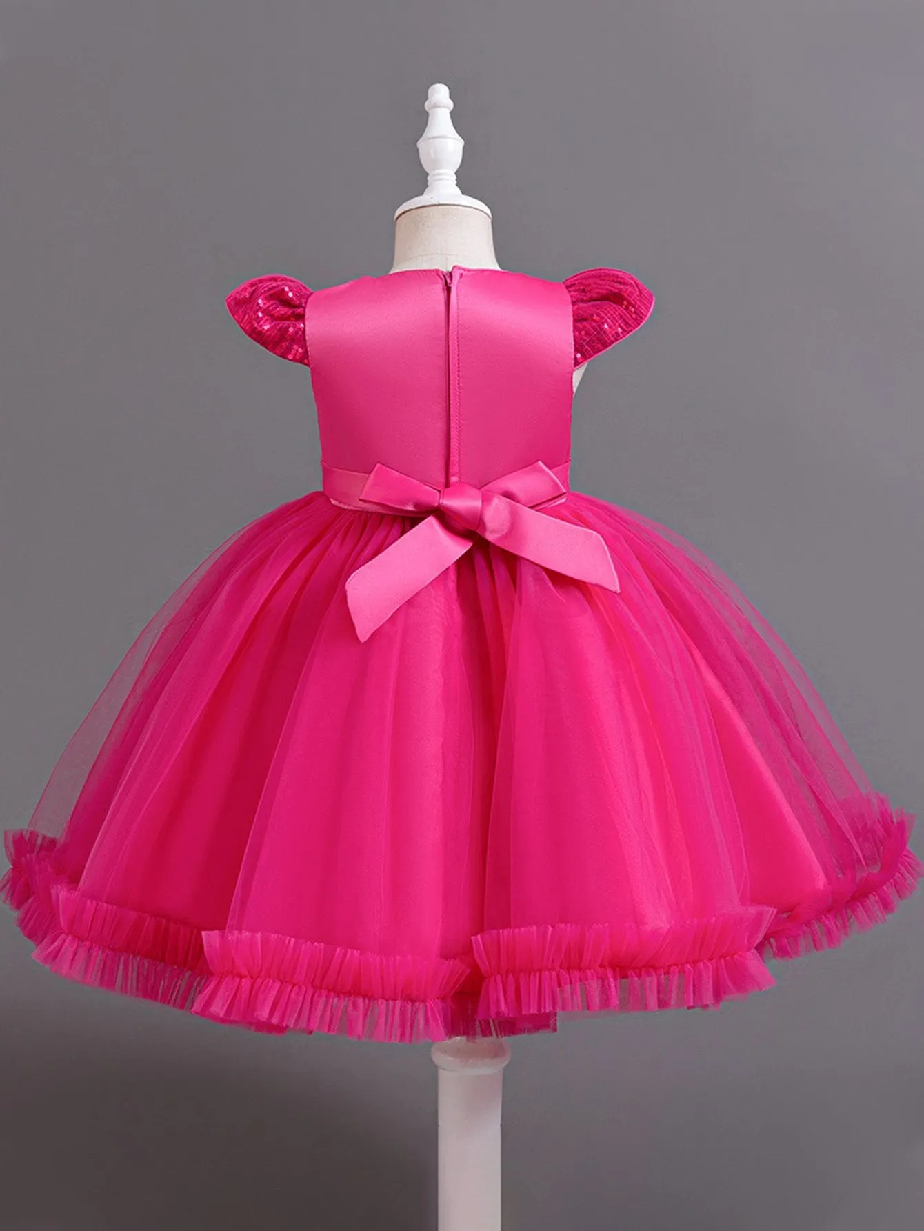 Sequined Girls Skirt Flying Sleeve Short Skirt One Piece Mesh Tulle Tutu Skirt