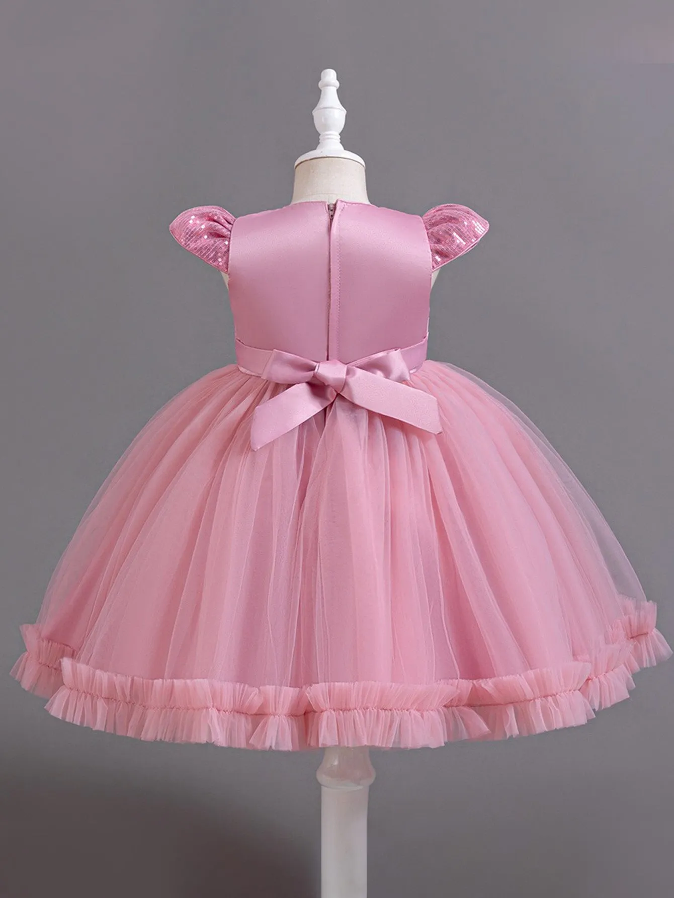 Sequined Girls Skirt Flying Sleeve Short Skirt One Piece Mesh Tulle Tutu Skirt