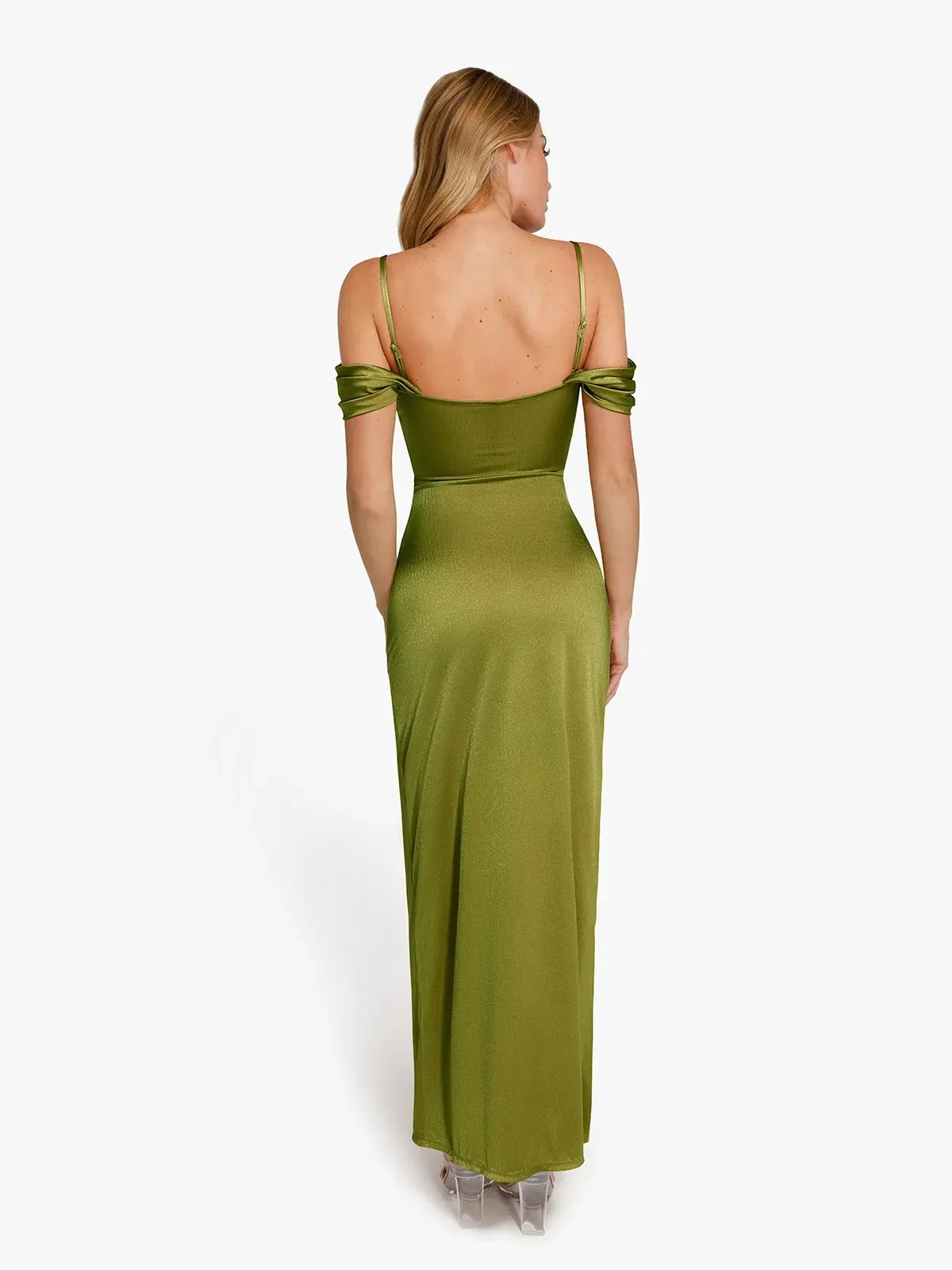 Shapewear Off Shoulder Shine Ruched Sculpting Maxi Dress