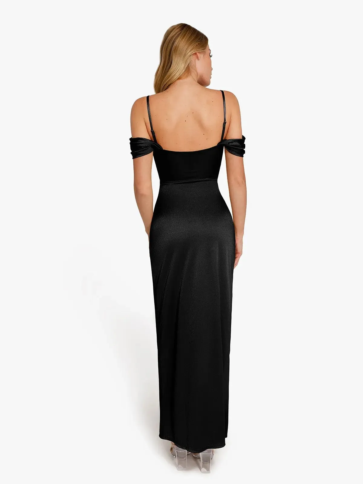 Shapewear Off Shoulder Shine Ruched Sculpting Maxi Dress