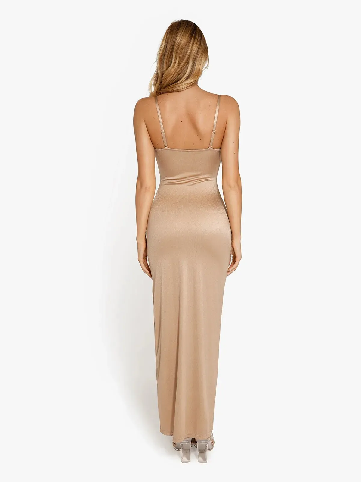 Shapewear Ruched Shine Sculpting Maxi Slip Dress