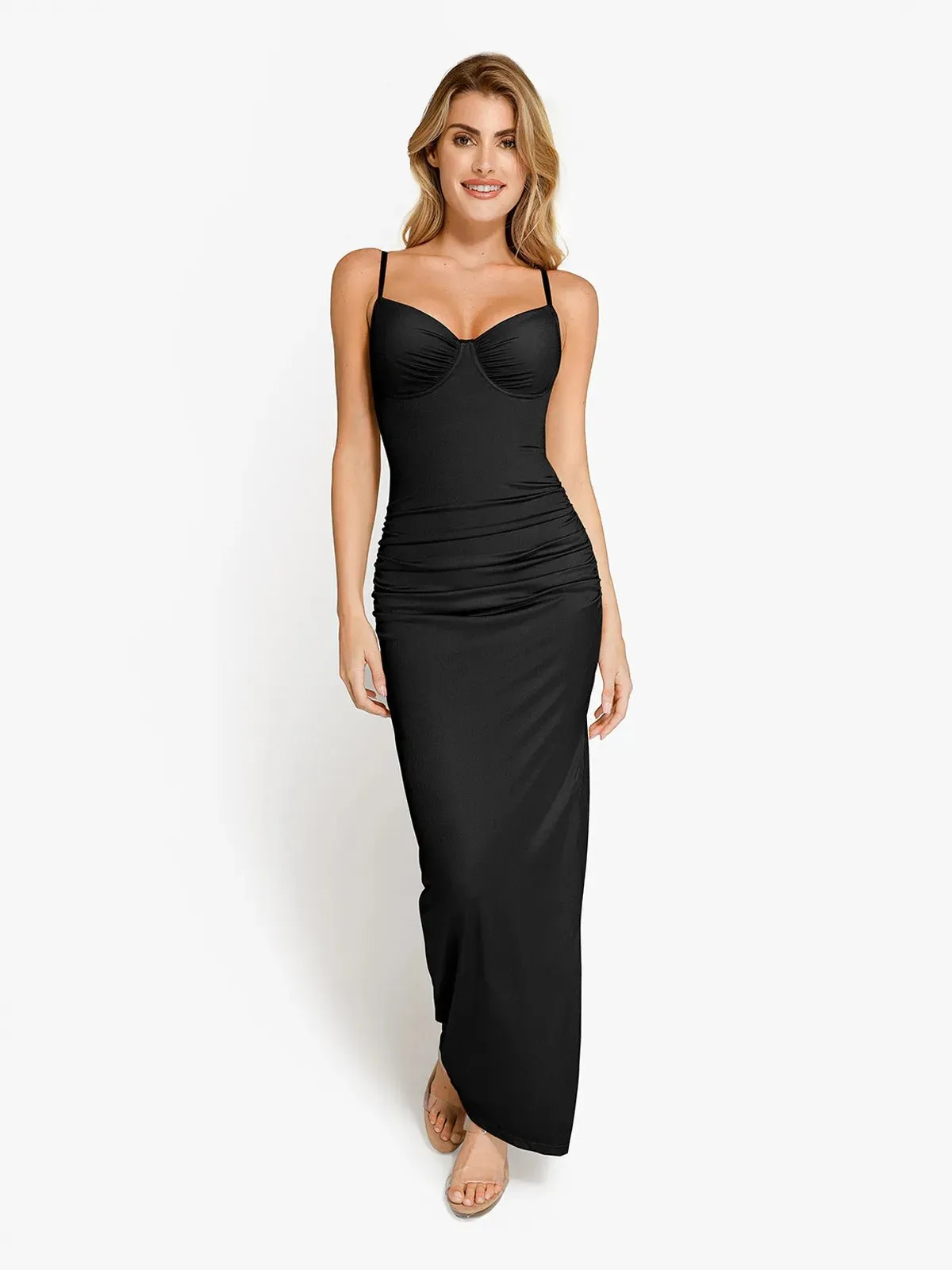 Shapewear Ruched Shine Sculpting Maxi Slip Dress