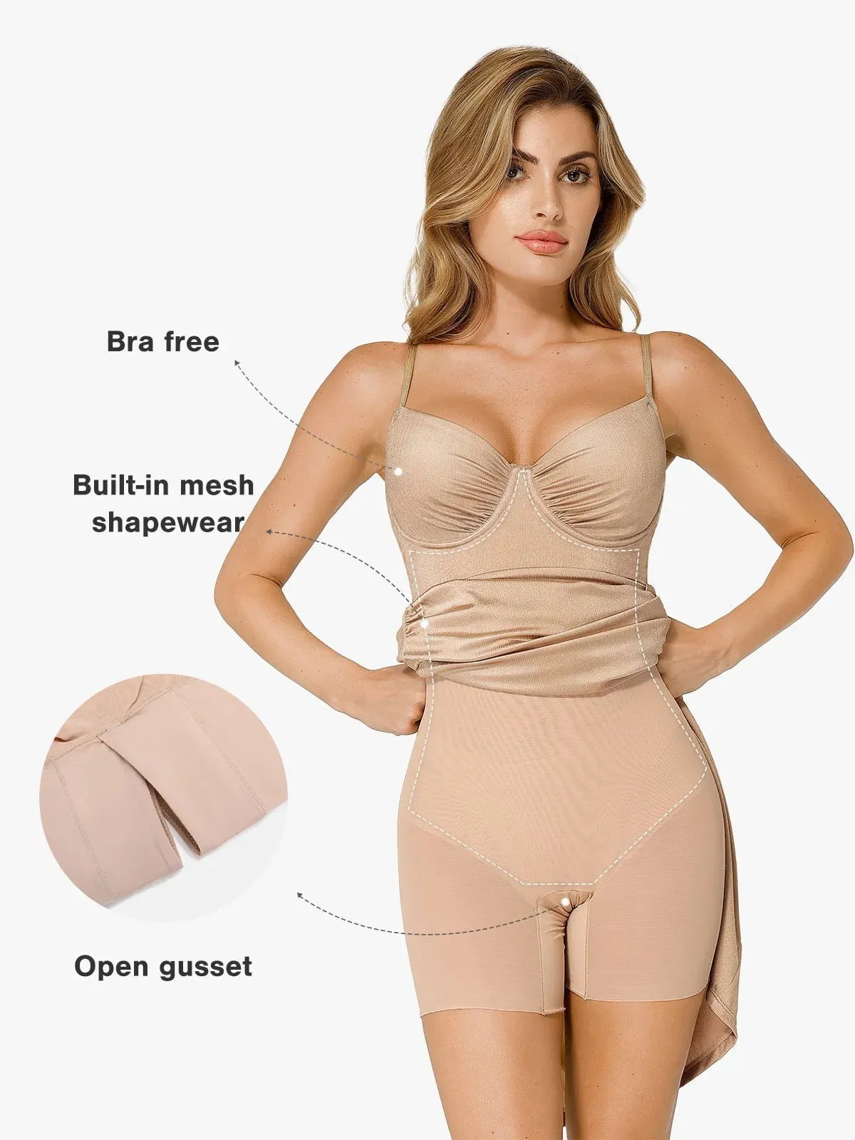 Shapewear Ruched Shine Sculpting Maxi Slip Dress