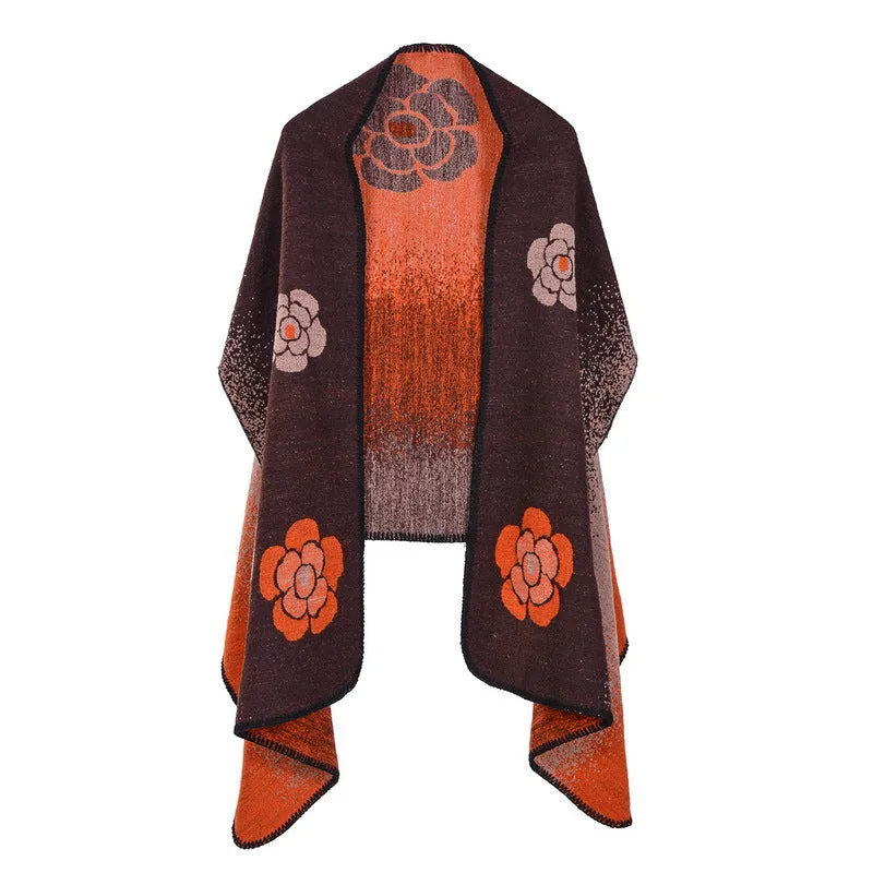 Shawl and scarf dual-use women's winter long imitation cashmere versatile cloak thickened warm cloak coat