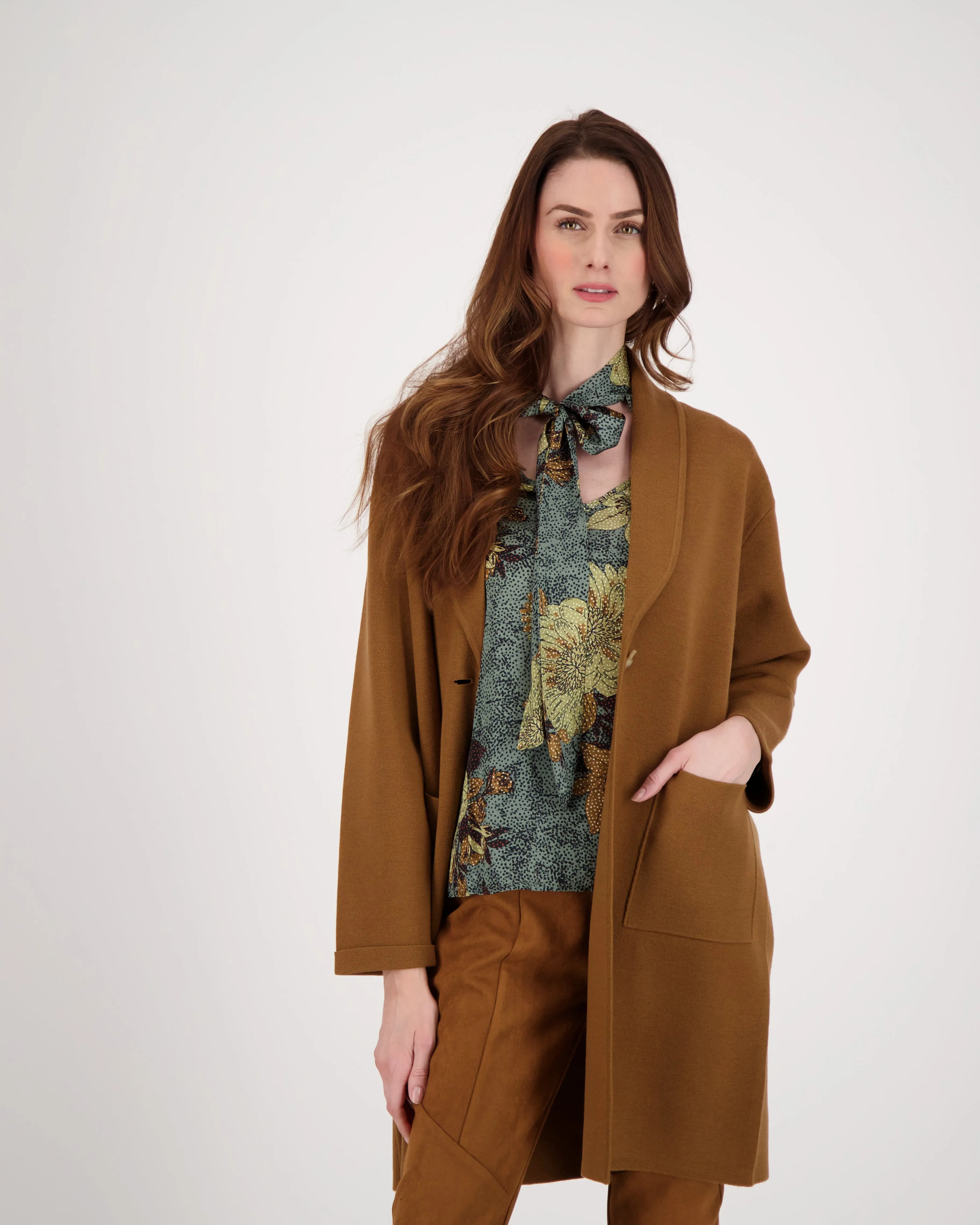 Shawl Collared Single Button Knit Coat