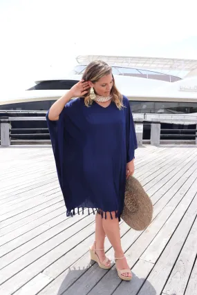 Short Kaftan With Tassels In Navy