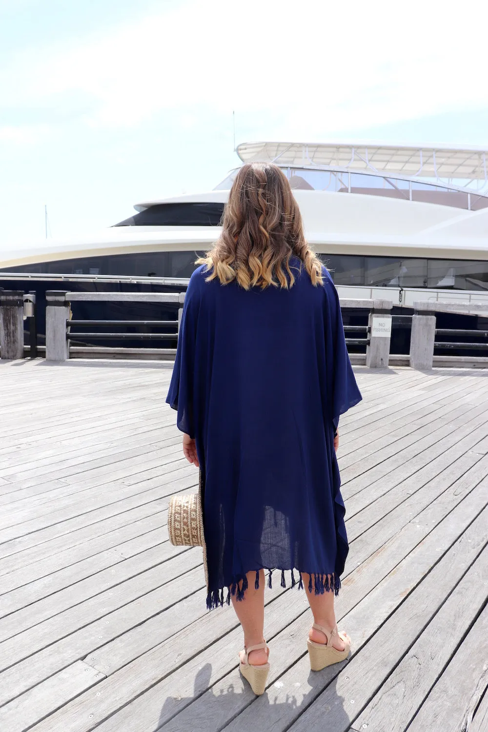 Short Kaftan With Tassels In Navy