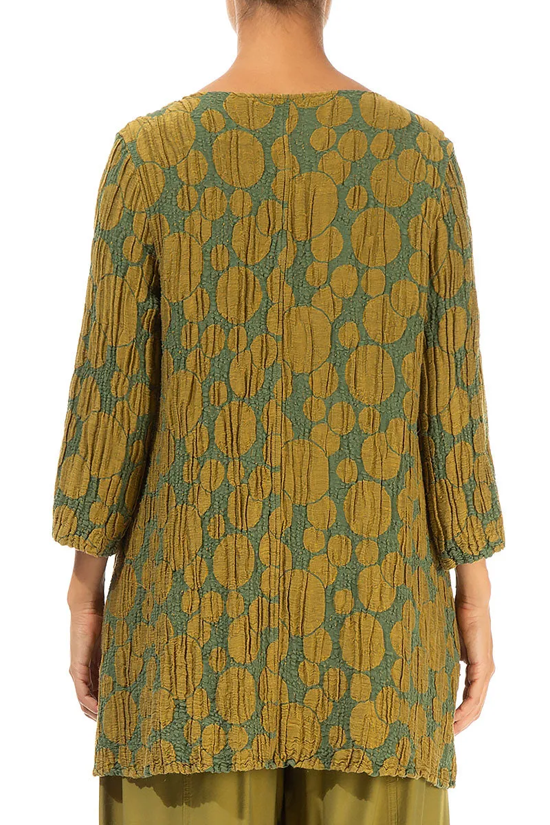 Side Pocket Golden Olive Circle Silk Linen Tunic