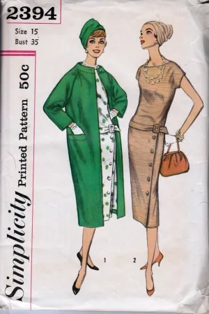 Simplicity 2394 Vintage 1950's Sewing Pattern Ladies Junior Miss Drop Waist Dress Coat