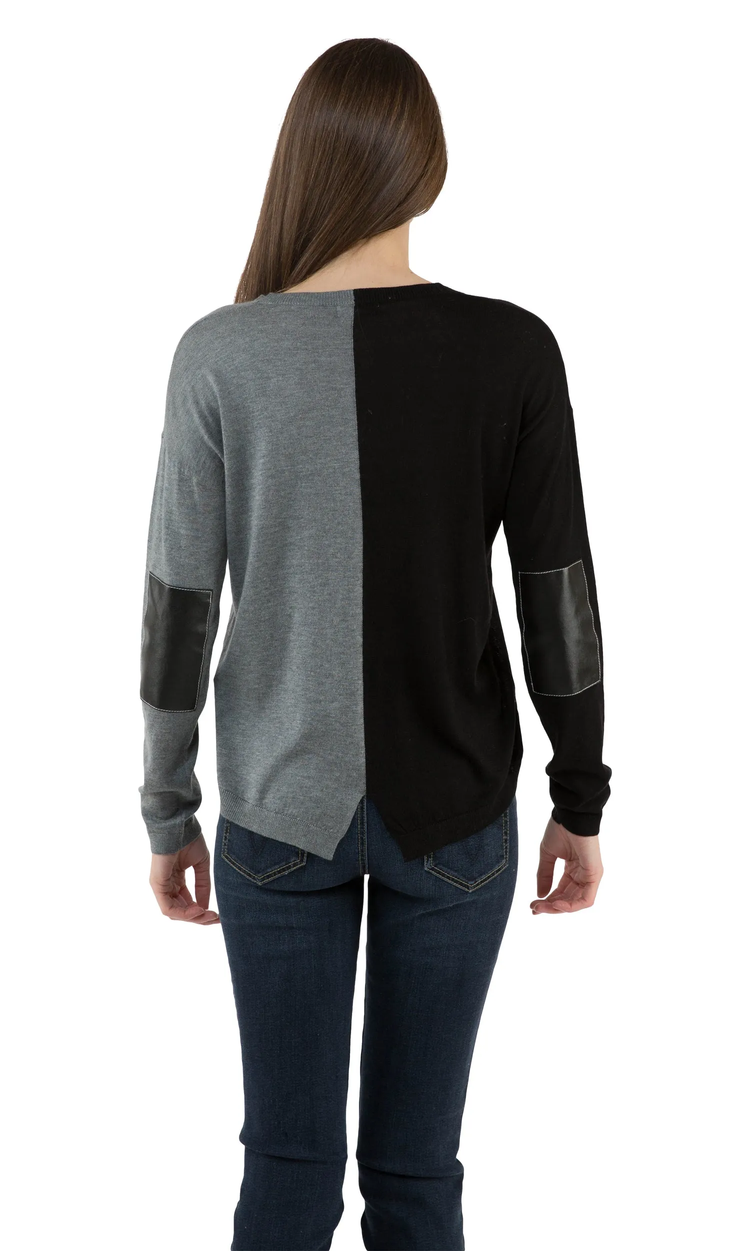 Sogi Colorblock with Faux Leather Sweater