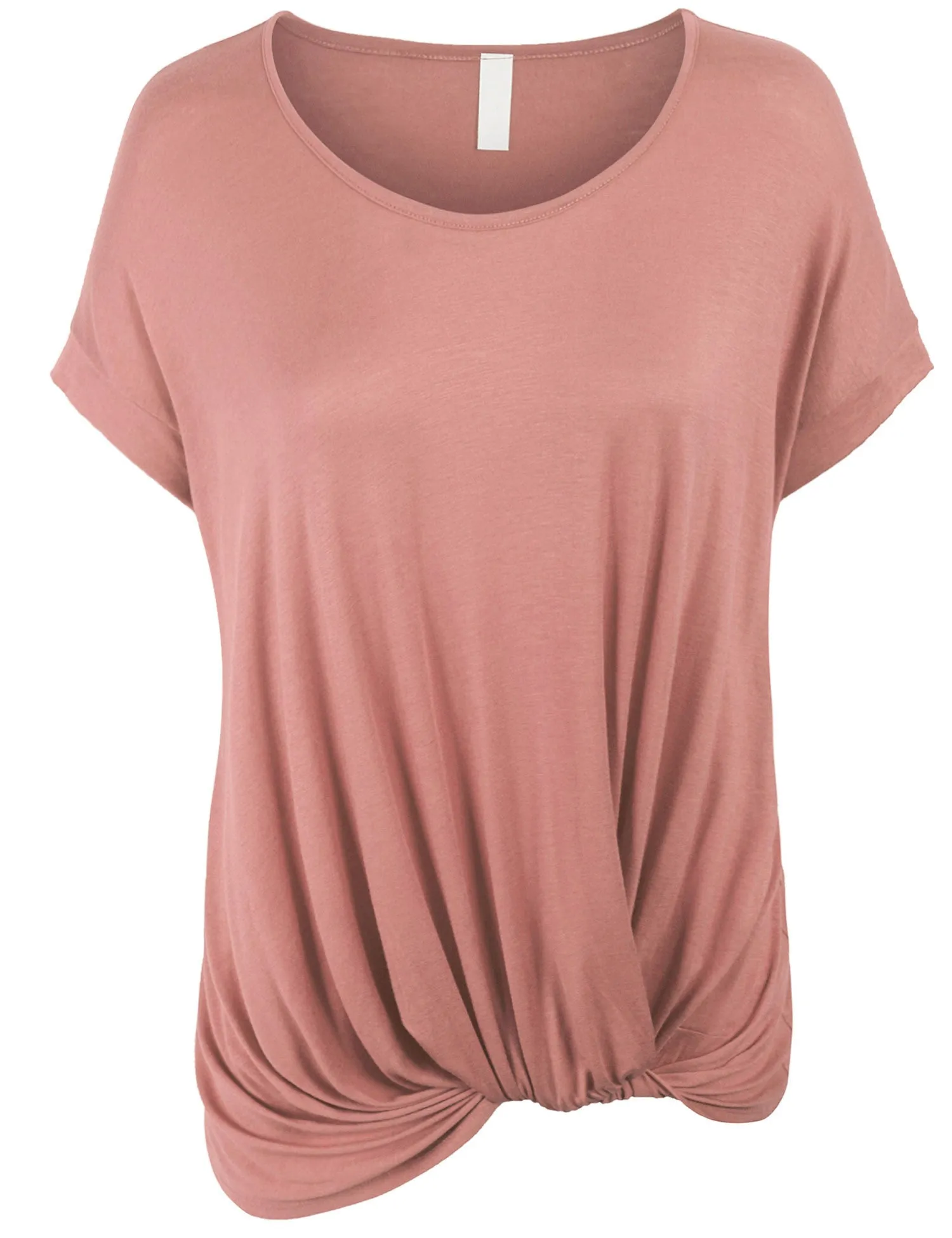 Solid Basic Boatneck Dolman Top with Knot on Hemline