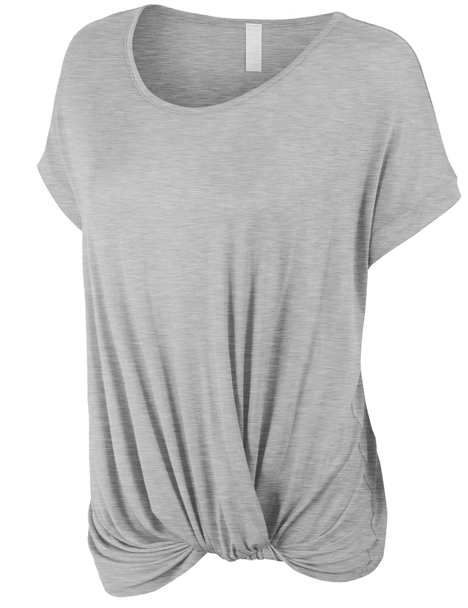 Solid Basic Boatneck Dolman Top with Knot on Hemline