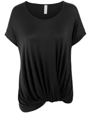 Solid Basic Boatneck Dolman Top with Knot on Hemline