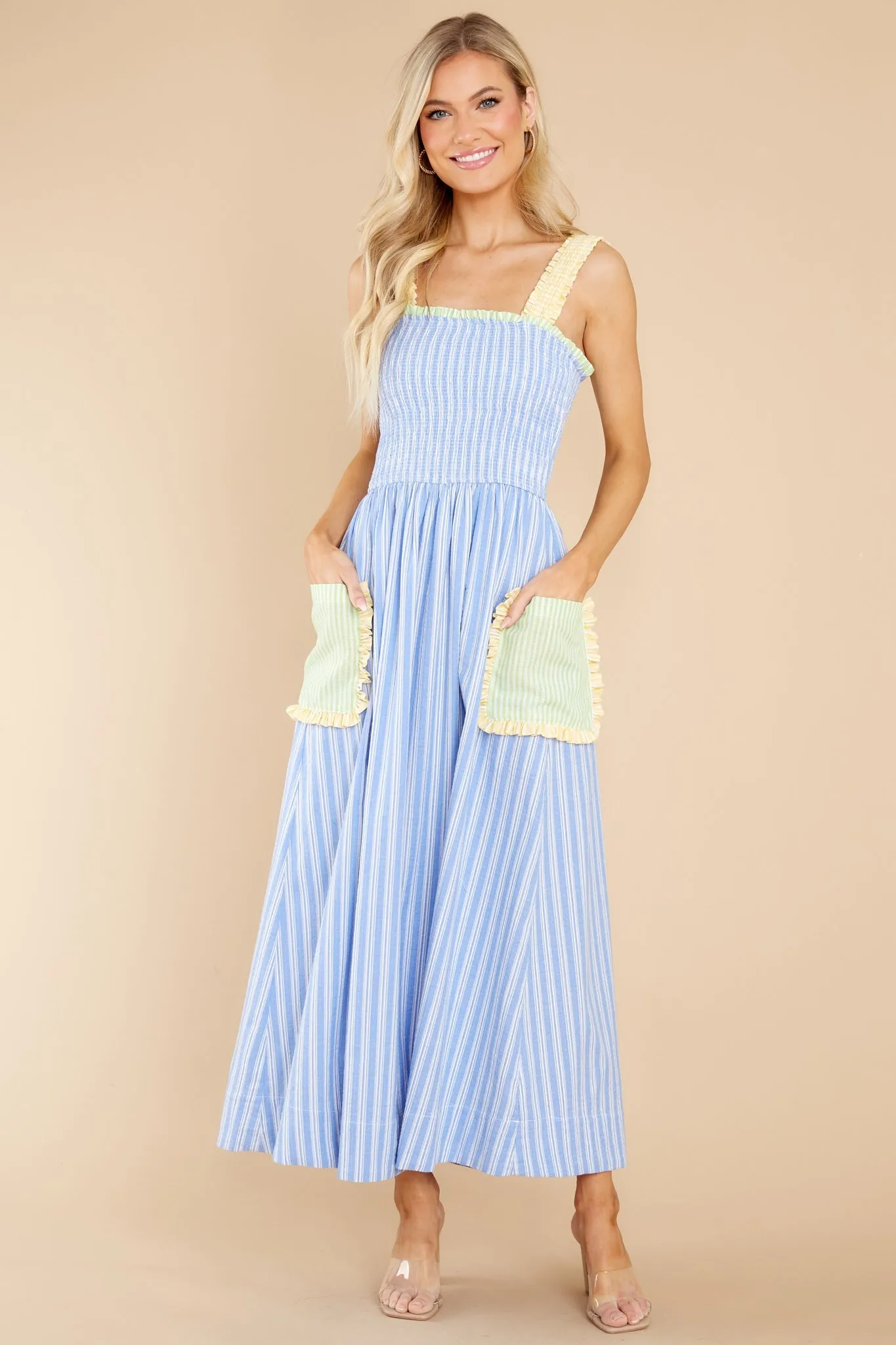 Spice Of Life Blue Striped Cotton Maxi Dress